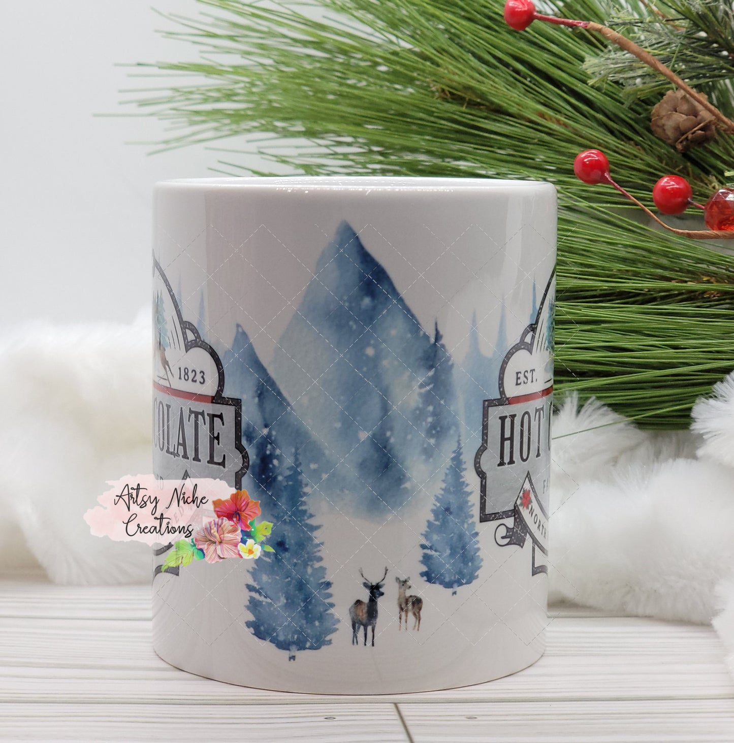 11 oz Hot Chocolate Winter Scene Wrap ORCA Coated Dishwasher Safe Coffee Mug