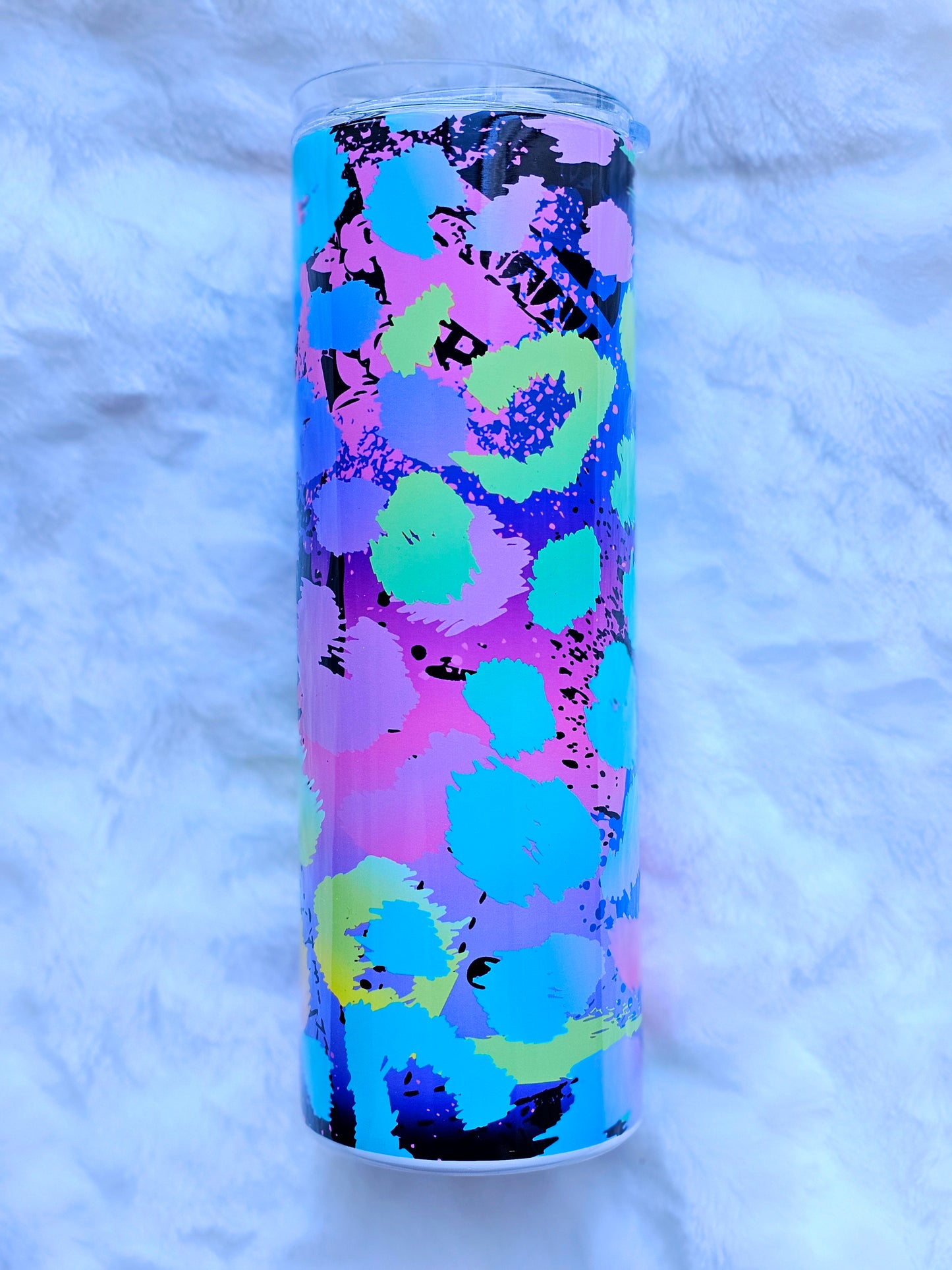 20 oz Vibrant Colorful Leopard Cheetah Print Splashed Paint Sublimation Tumbler - Imperfect
