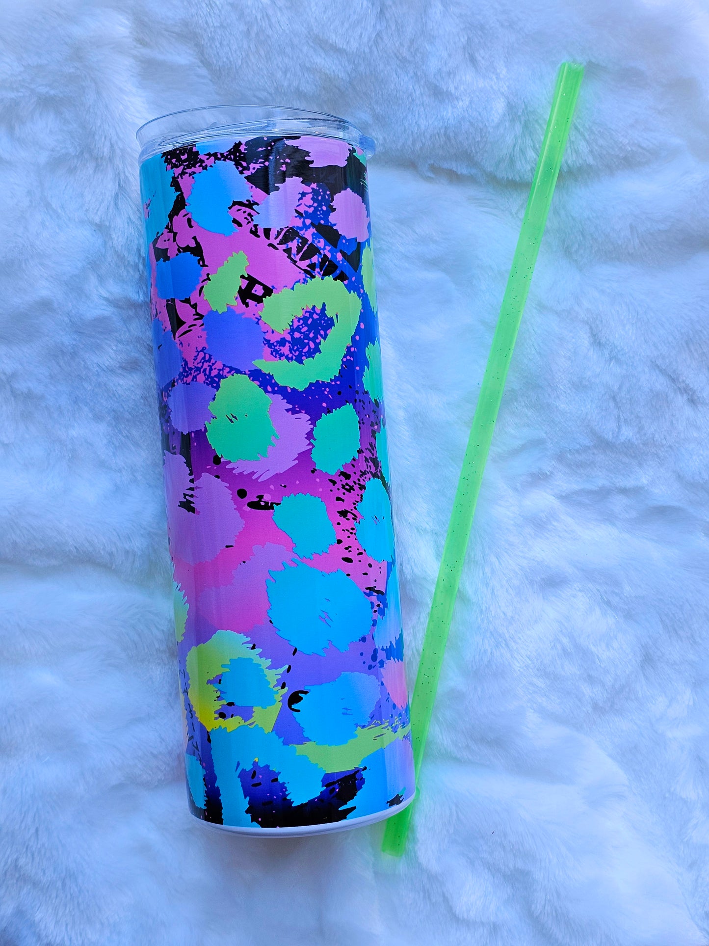 20 oz Vibrant Colorful Leopard Cheetah Print Splashed Paint Sublimation Tumbler - Imperfect