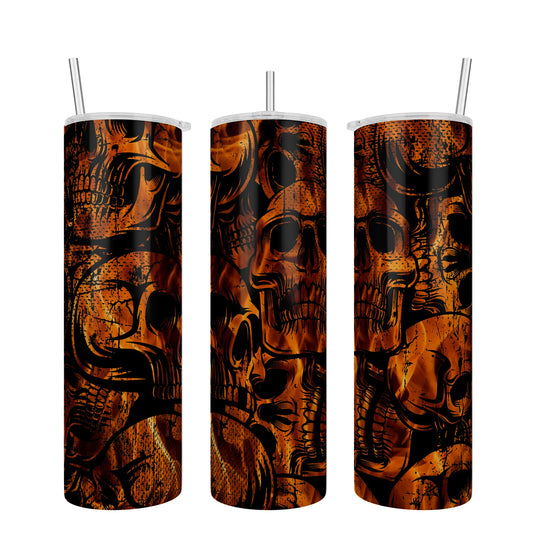 30 oz Skinny Fire Orange Skulls Sublimation Tumbler - Imperfect