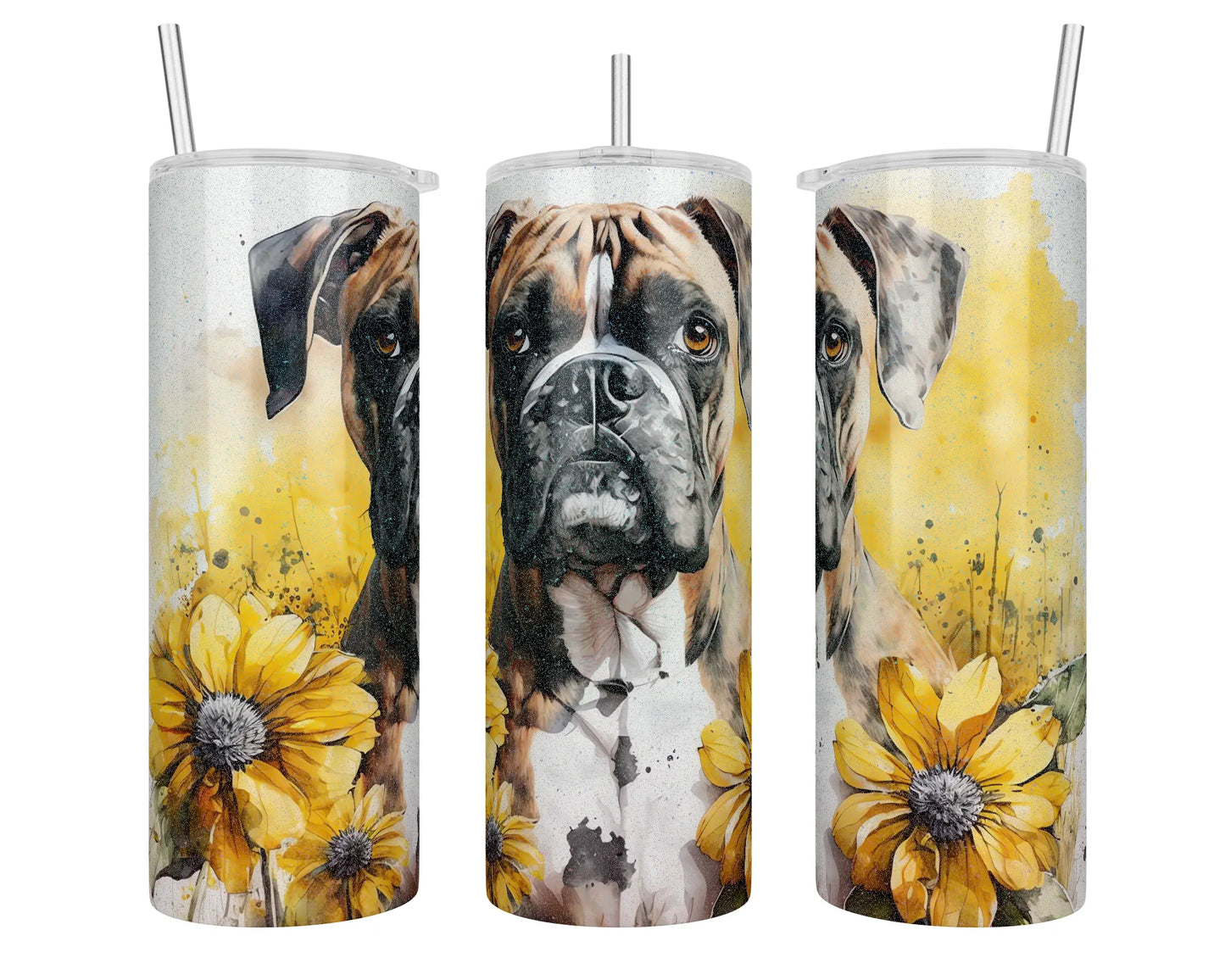 20 oz Holographic Boxer Dog Flowers Sublimation Tumbler