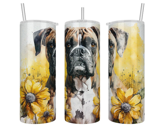 20 oz Holographic Boxer Dog Flowers Sublimation Tumbler