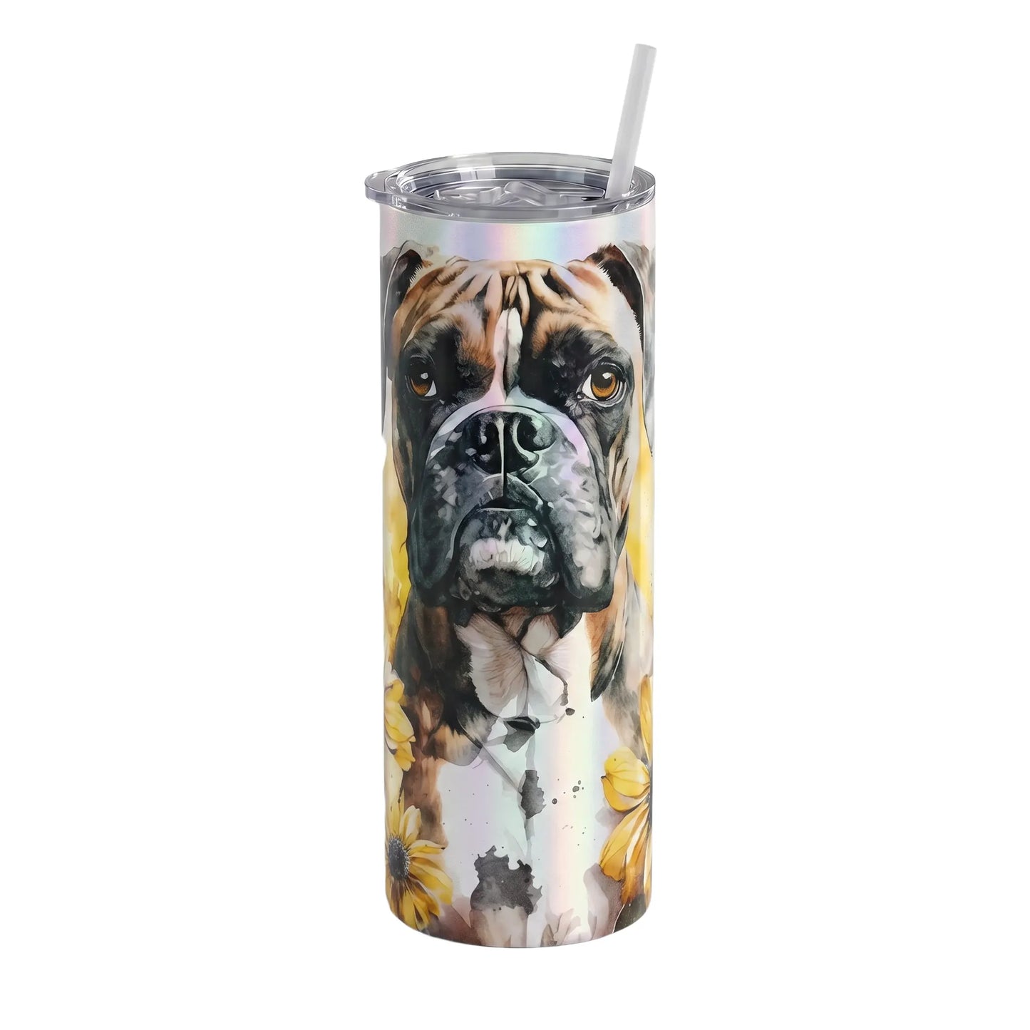 Holographic Boxer Dog Floral 20oz Skinny Tumbler