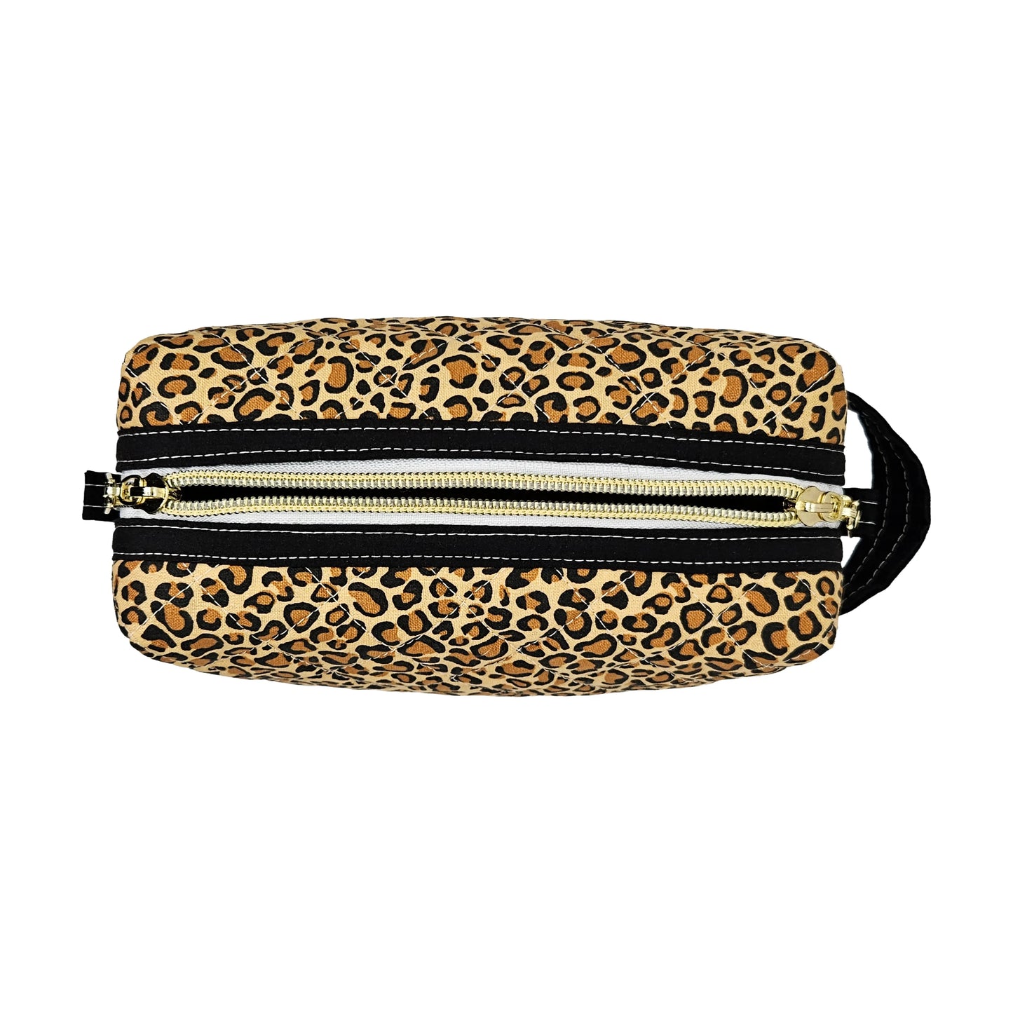 Leopard Pattern Black Accented Quilted Pattern Zipper Box Pouch