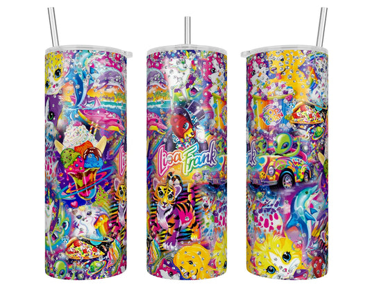 20 oz Skinny Lisa Frank Characters Rhinestone Print Sublimation Tumbler
