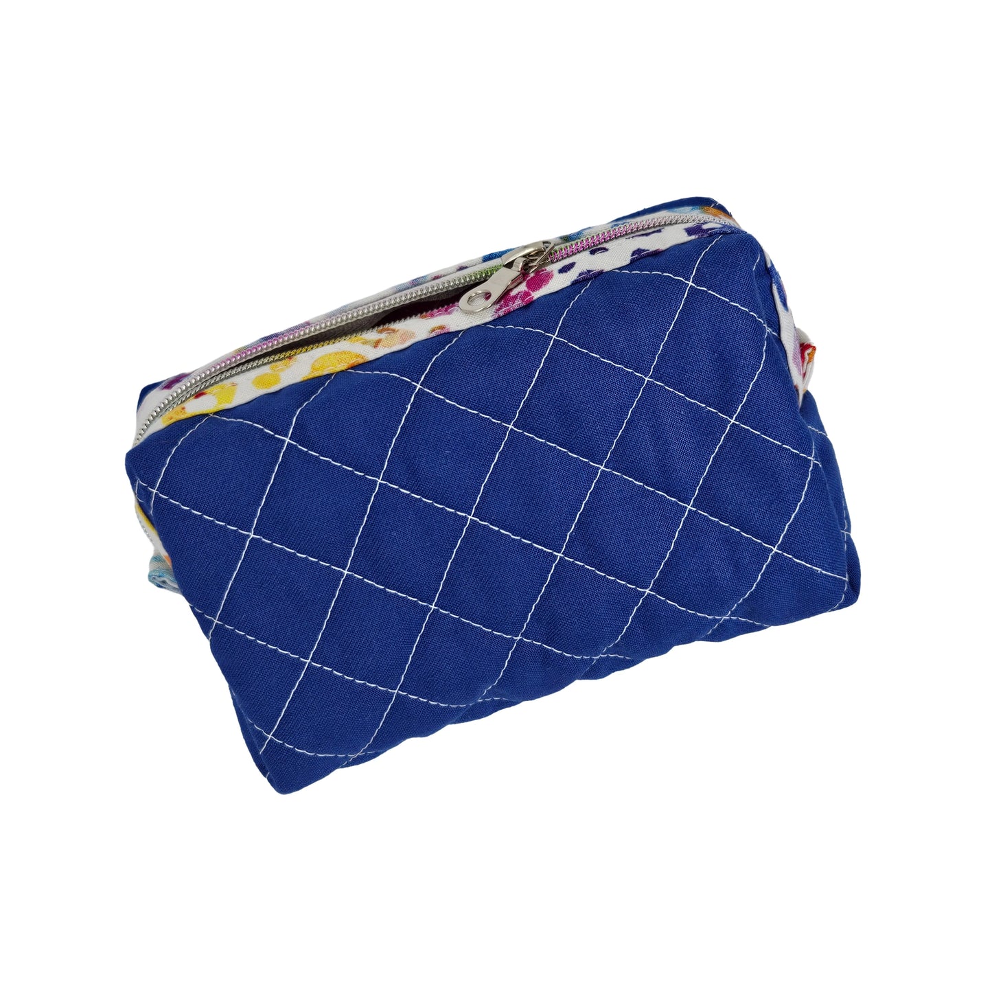 Ocean Blue Rainbow Colored Leopard Print Accented Quilted Pattern Mini Zipper Box Pouch