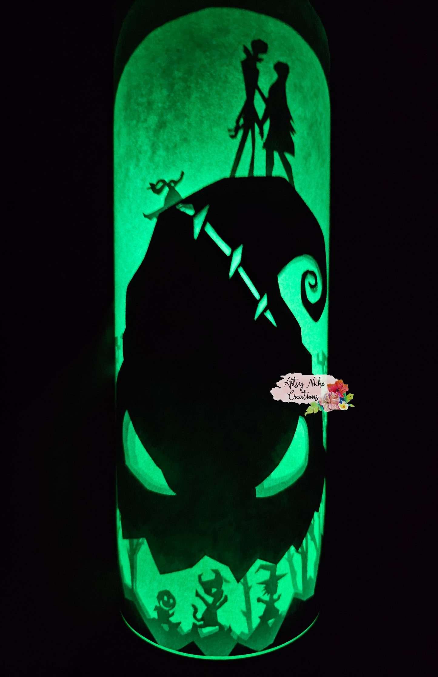 20 oz Skinny Oogie Boogie Mountain Glow-in-the-Dark Green Sublimation Tumbler - Imperfect