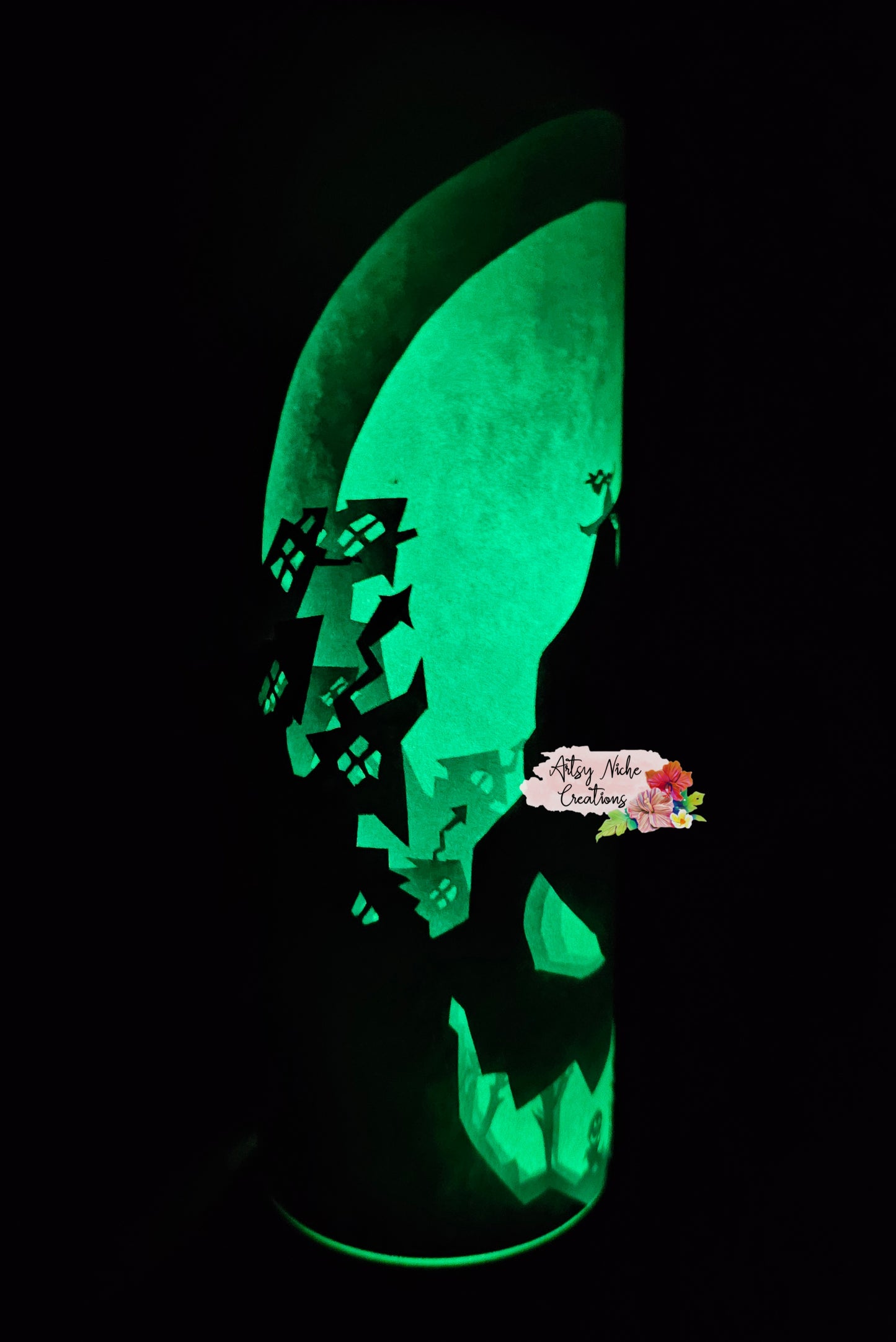 20 oz Skinny Oogie Boogie Mountain Glow-in-the-Dark Green Sublimation Tumbler - Imperfect