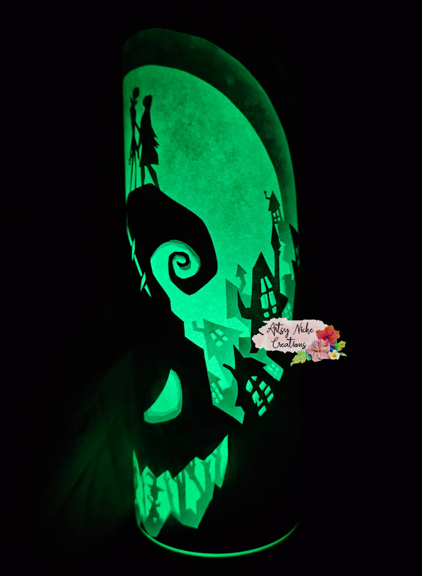 20 oz Skinny Oogie Boogie Mountain Glow-in-the-Dark Green Sublimation Tumbler - Imperfect