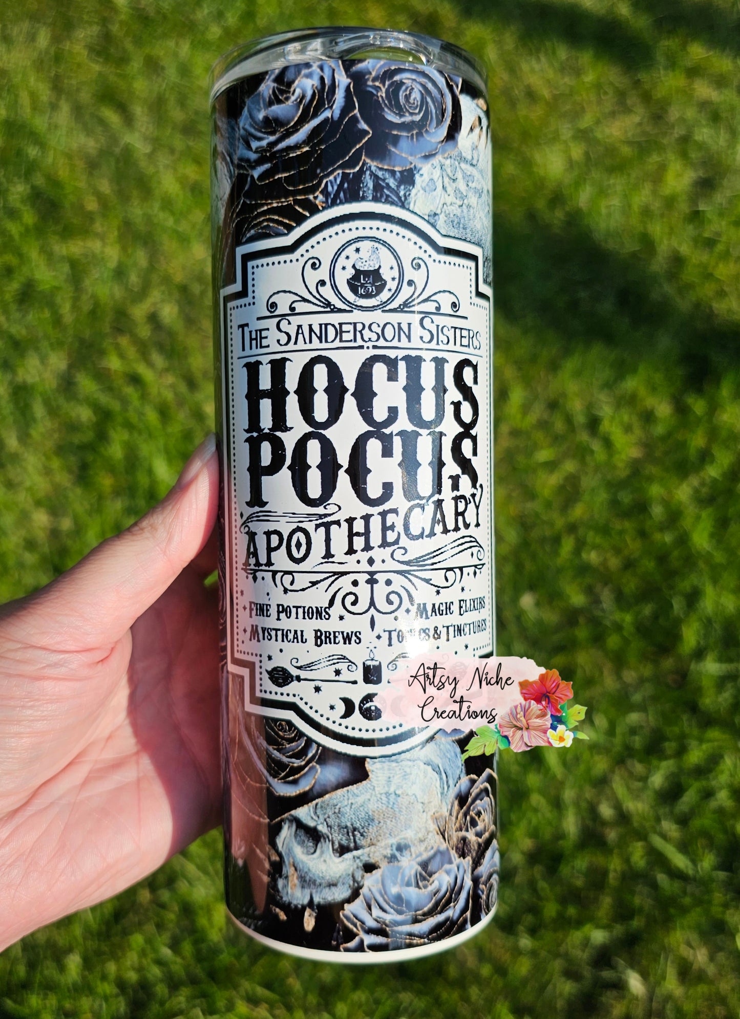 20 oz Skulls & Black Roses Apothecary Hocus Pocus Sublimation Tumbler - Imperfect