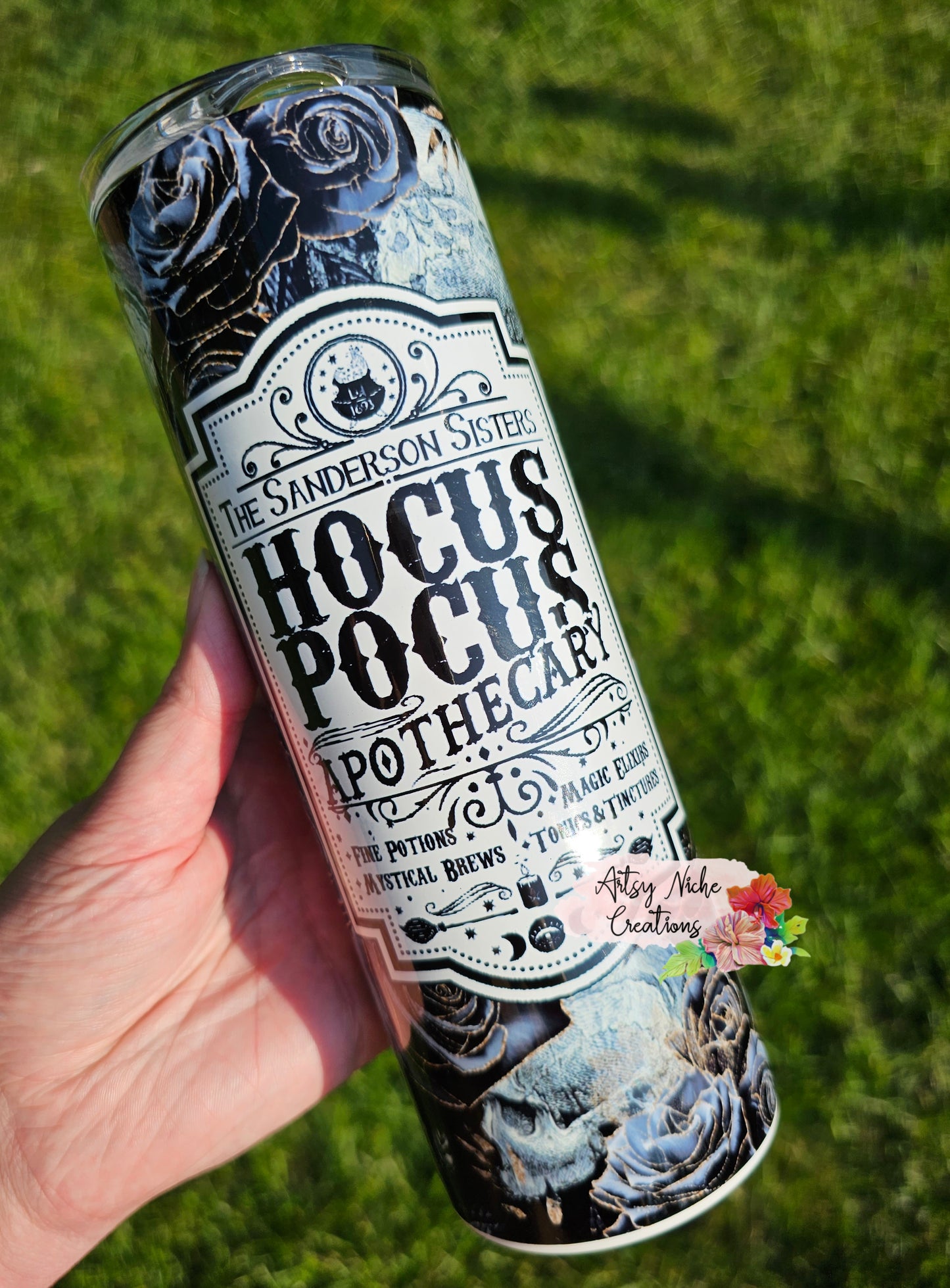 20 oz Skulls & Black Roses Apothecary Hocus Pocus Sublimation Tumbler - Imperfect