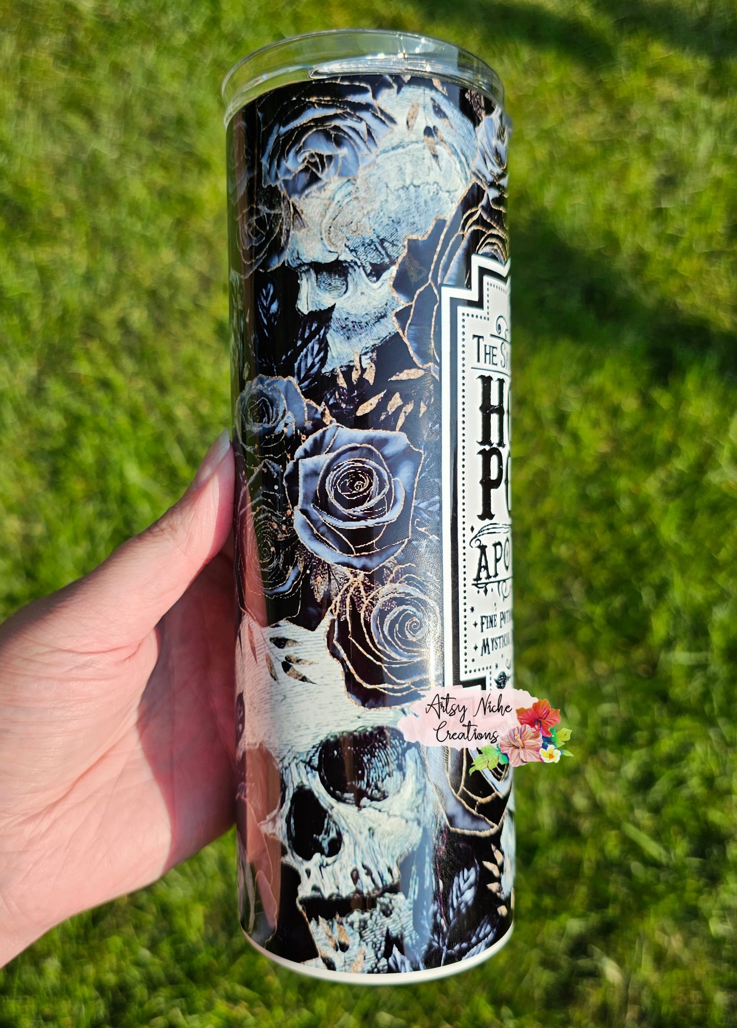 20 oz Skulls & Black Roses Apothecary Hocus Pocus Sublimation Tumbler - Imperfect