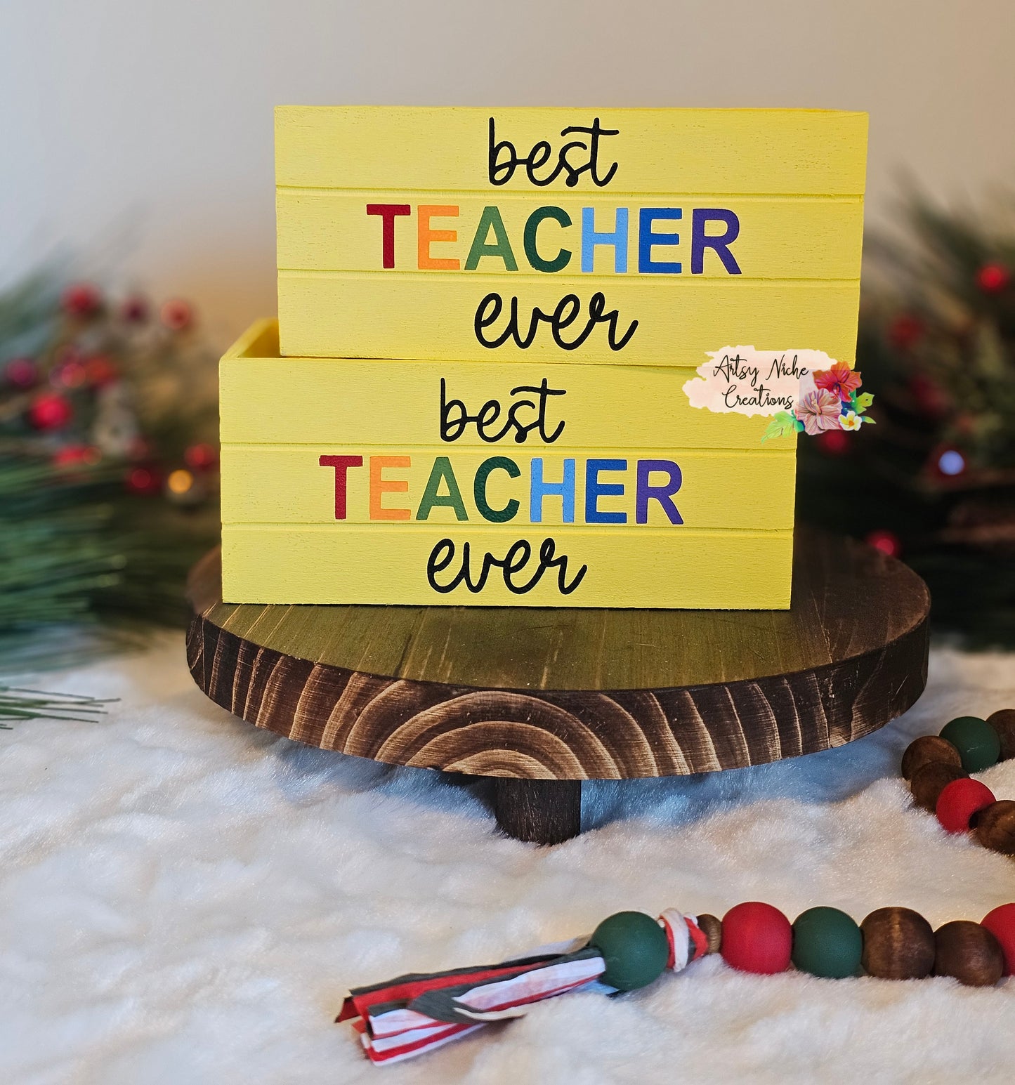 Best Teacher Ever Holiday Wood Mini Crate