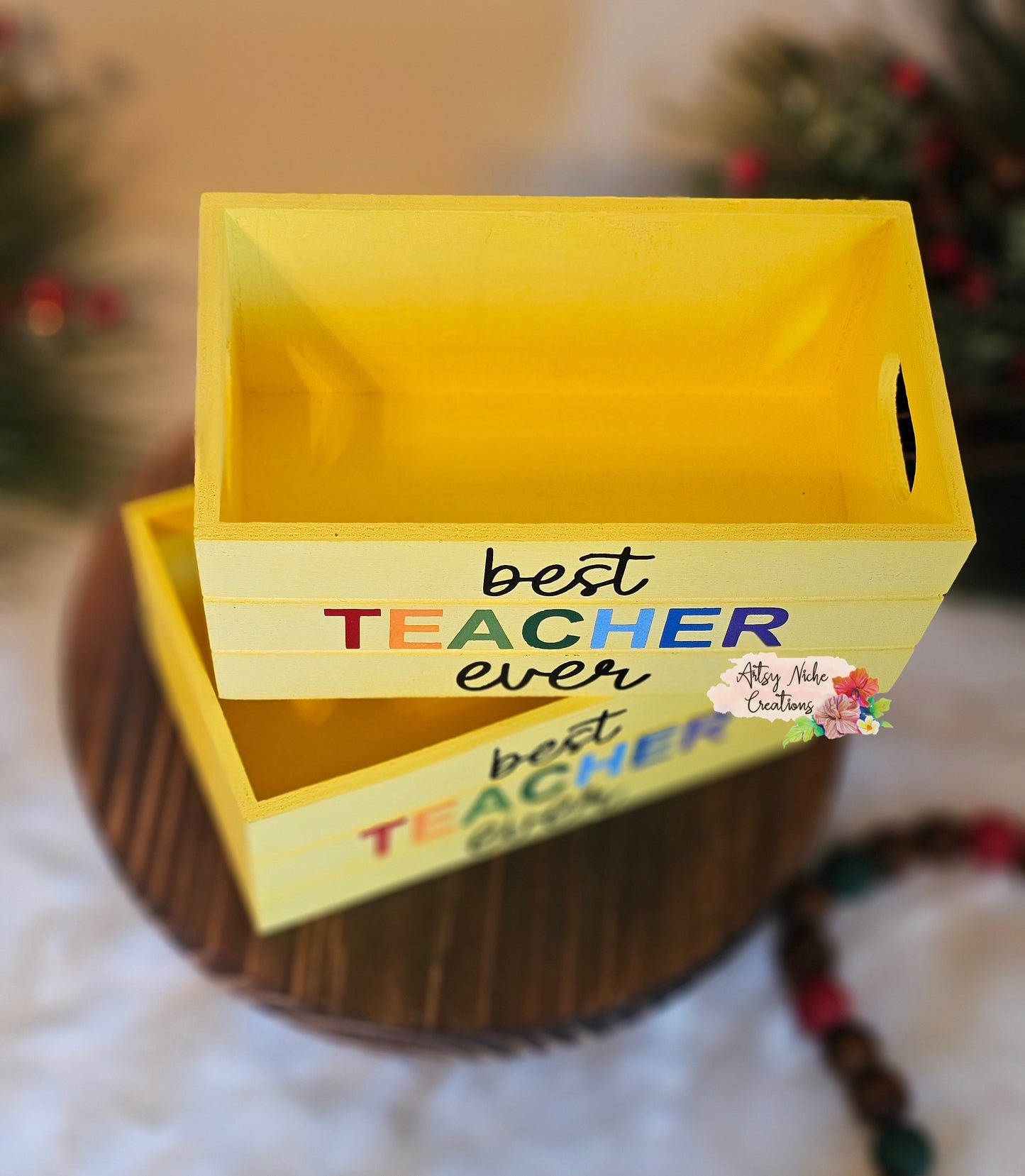 Best Teacher Ever Holiday Wood Mini Crate