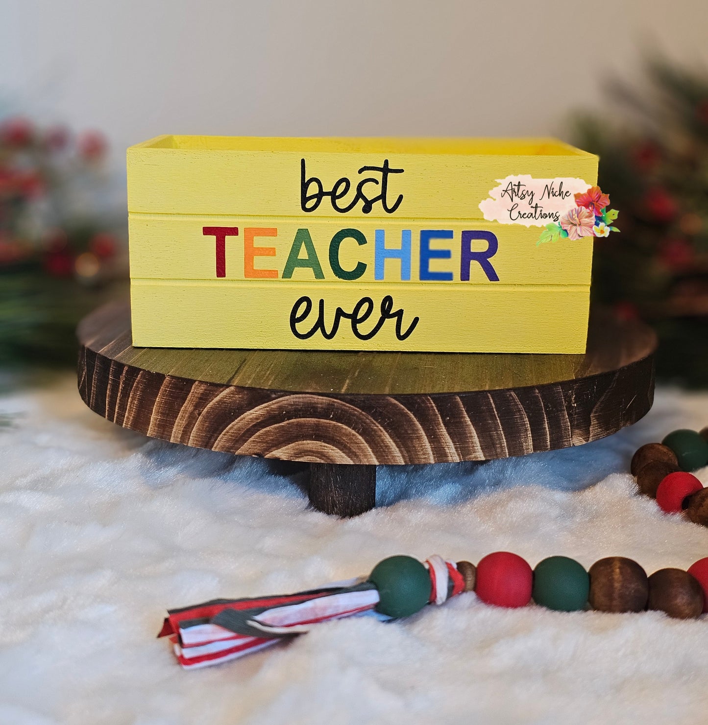 Best Teacher Ever Holiday Wood Mini Crate