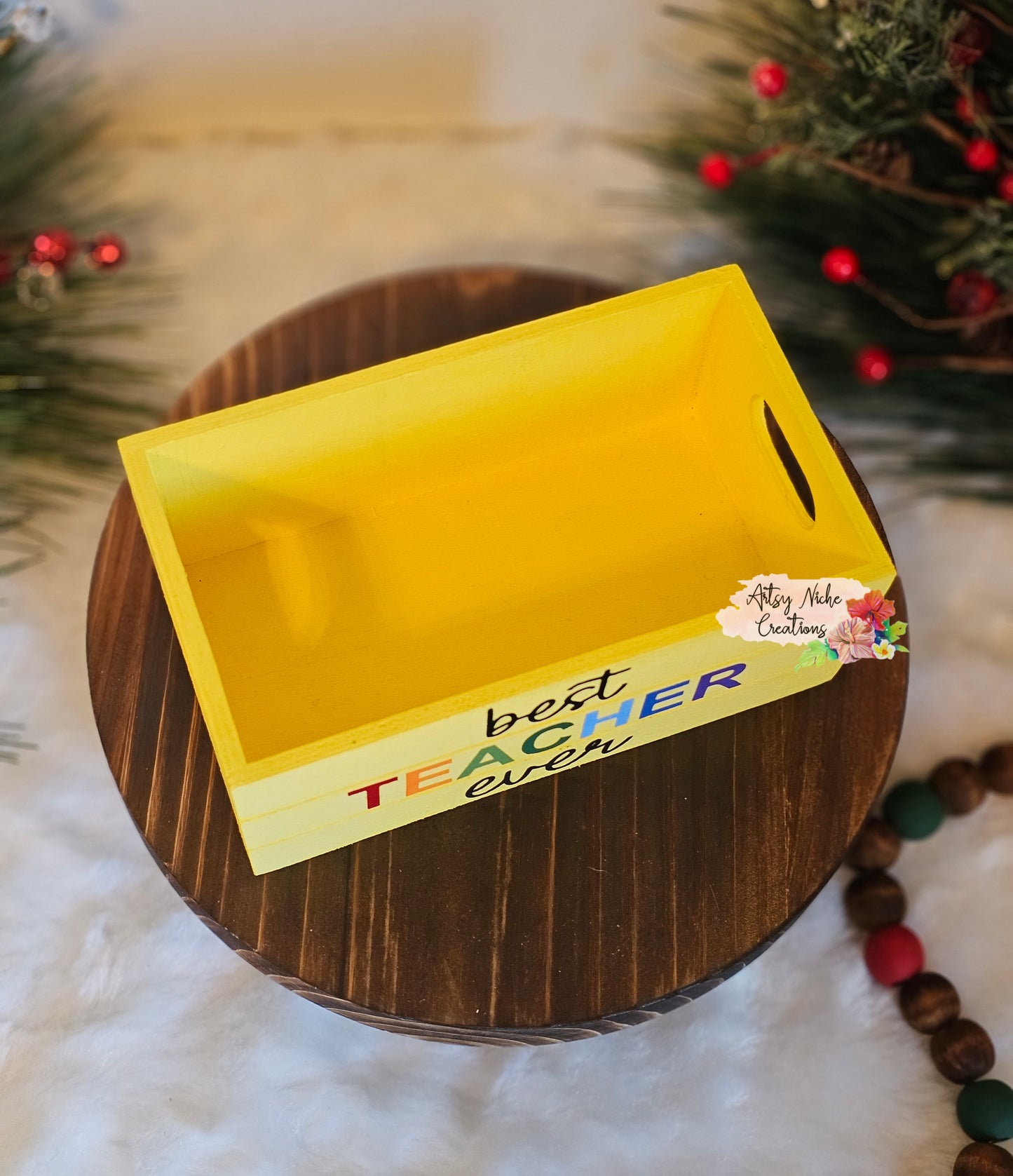 Best Teacher Ever Holiday Wood Mini Crate