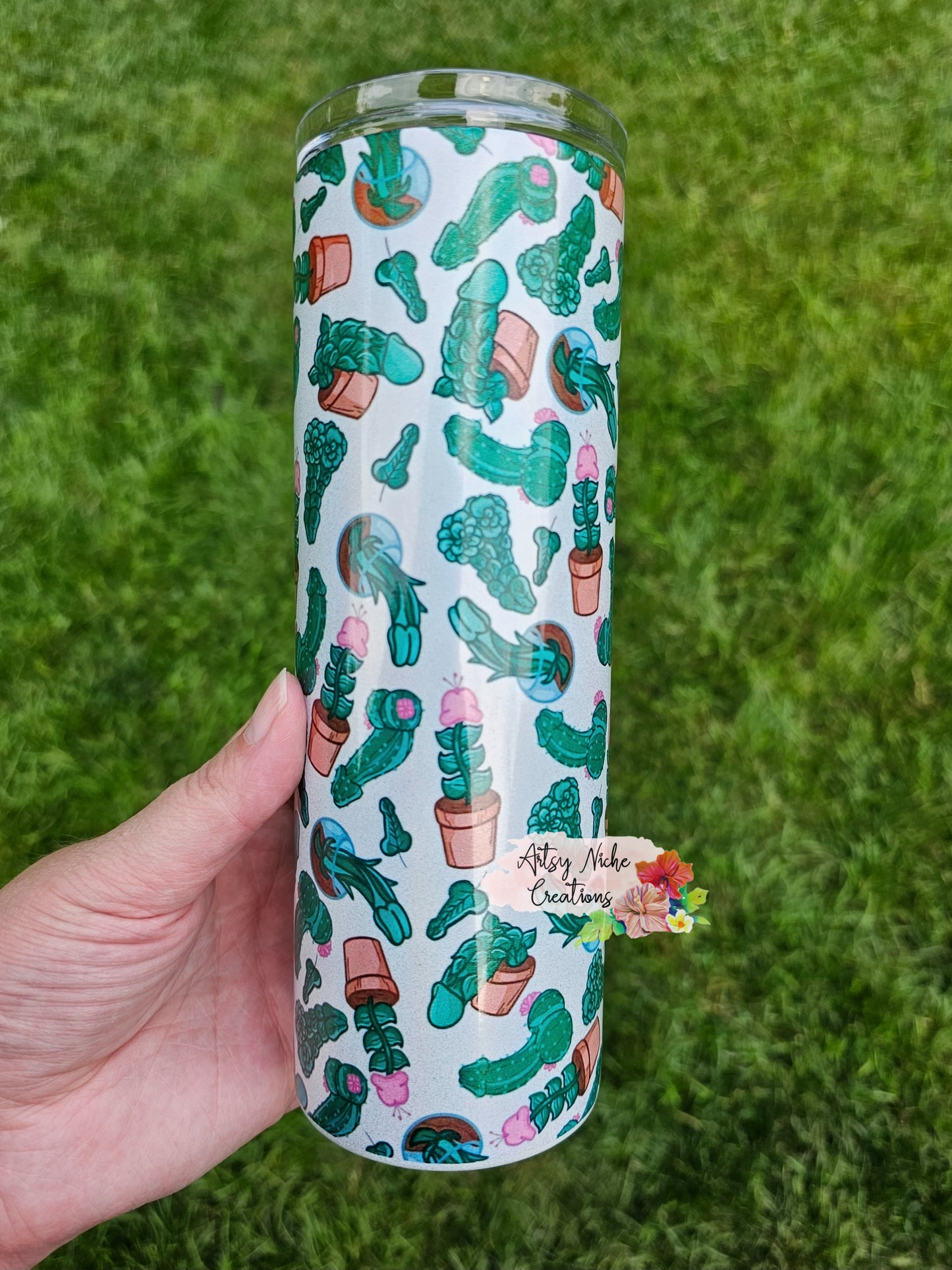 20 oz Holographic Bachelorette Party Gag Gift Penis Cactus Sublimation Tumbler