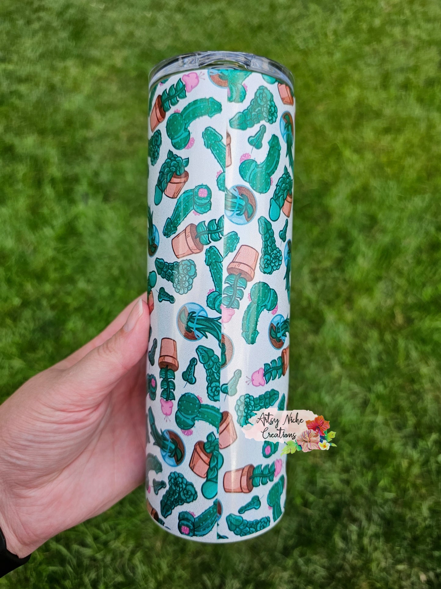 20 oz Holographic Bachelorette Party Gag Gift Penis Cactus Sublimation Tumbler