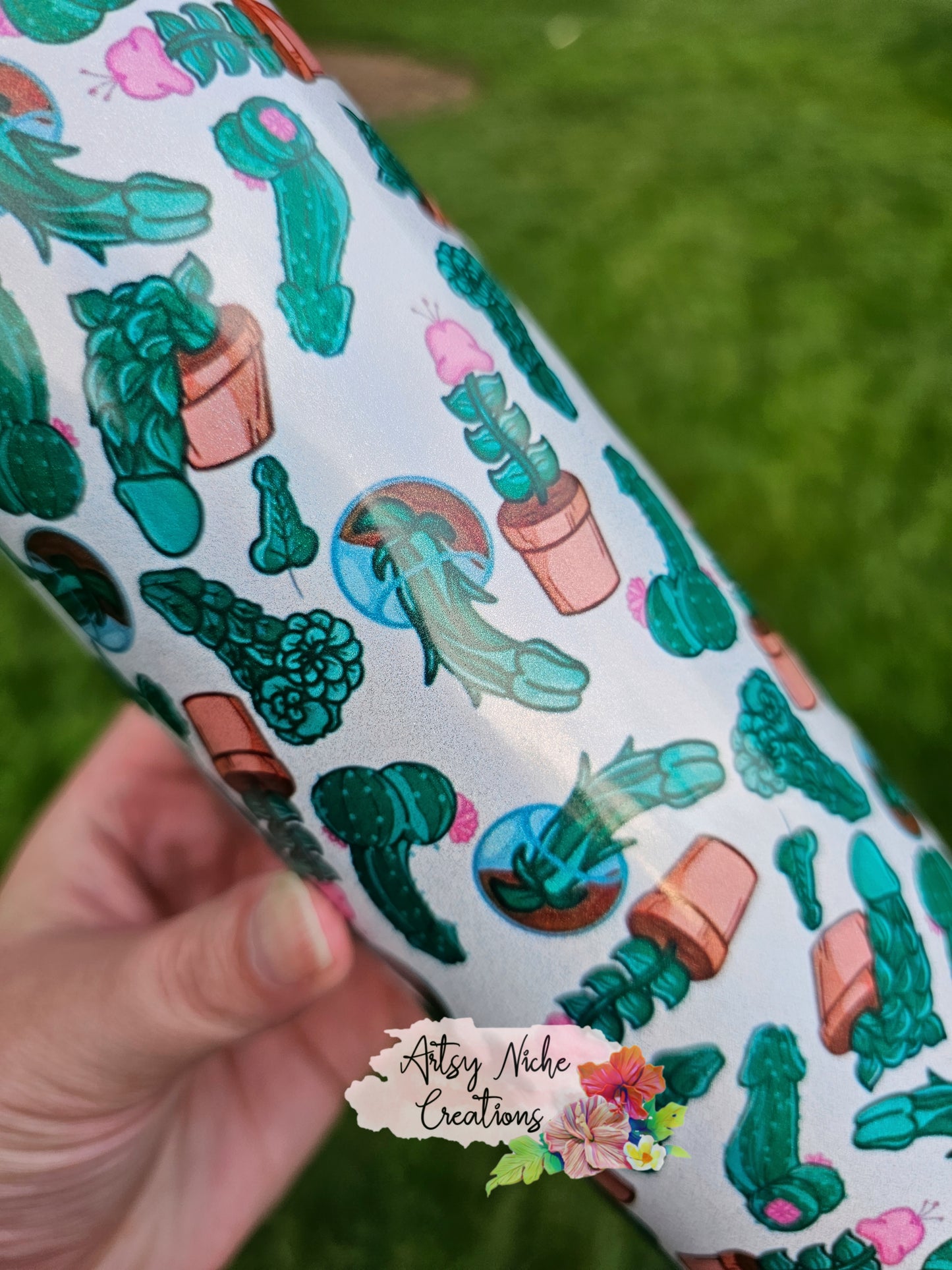 20 oz Holographic Bachelorette Party Gag Gift Penis Cactus Sublimation Tumbler