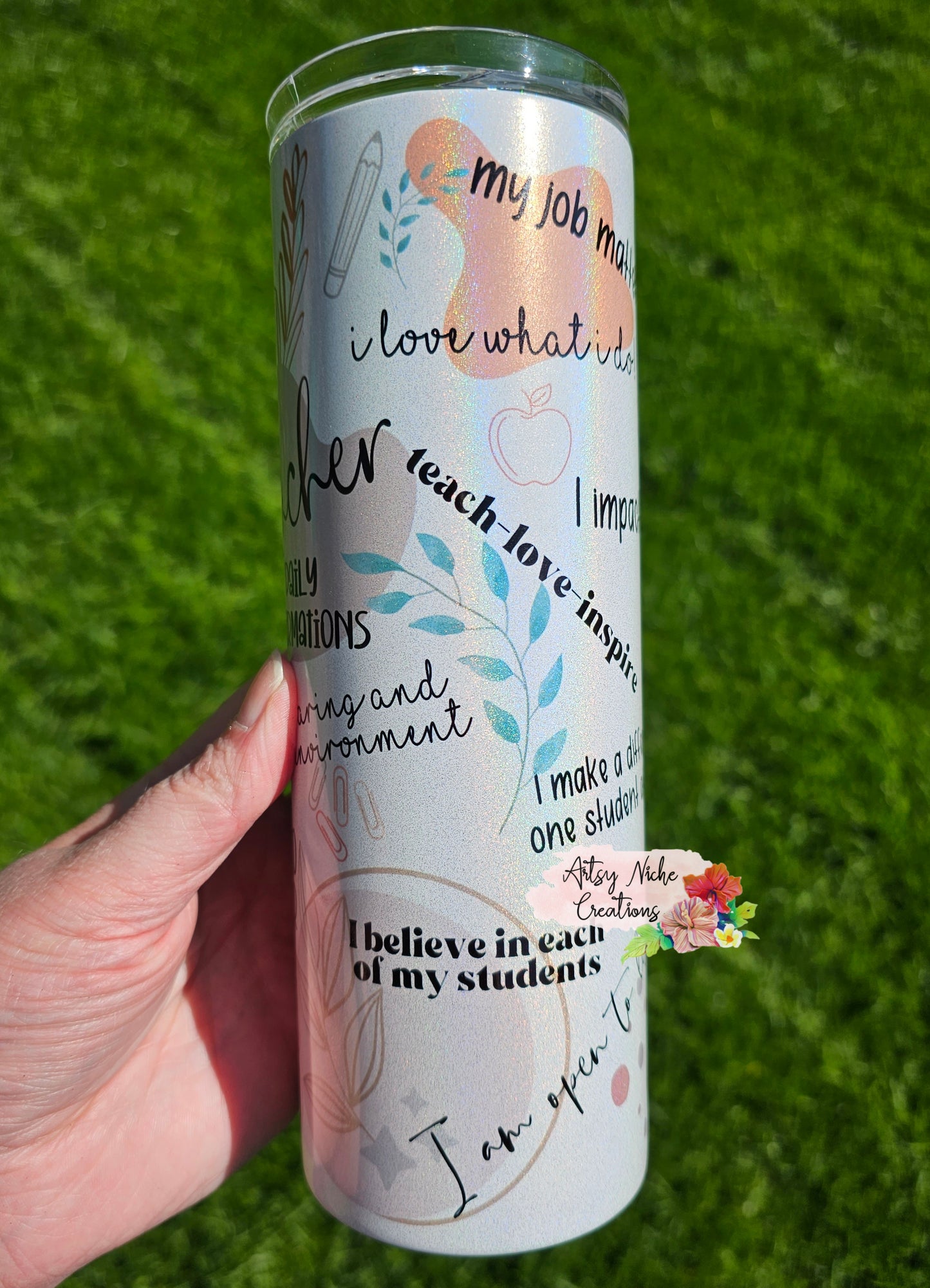 20 oz Holographic Teacher Daily Affirmations Sublimation Tumbler - Imperfect