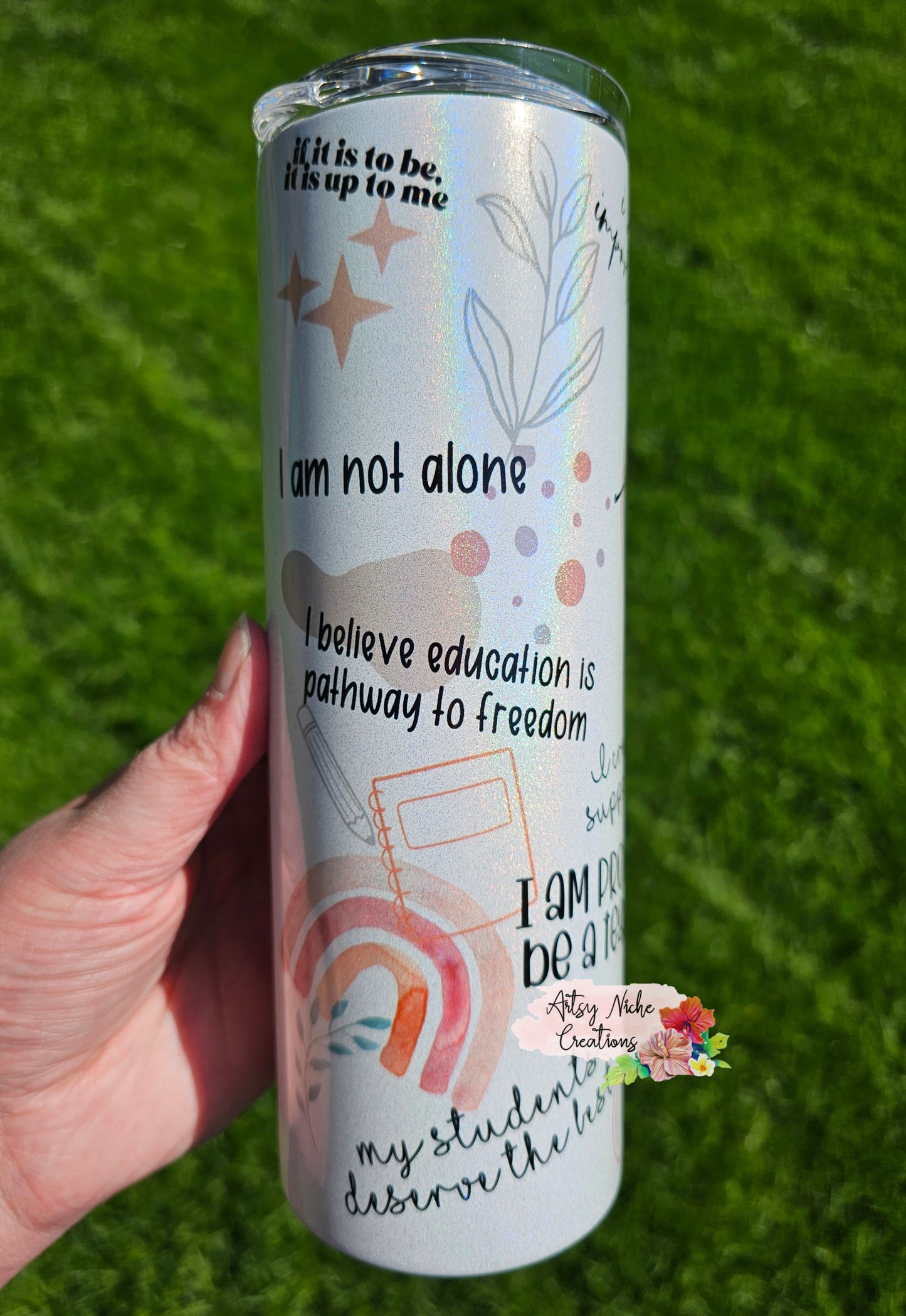 20 oz Holographic Teacher Daily Affirmations Sublimation Tumbler - Imperfect