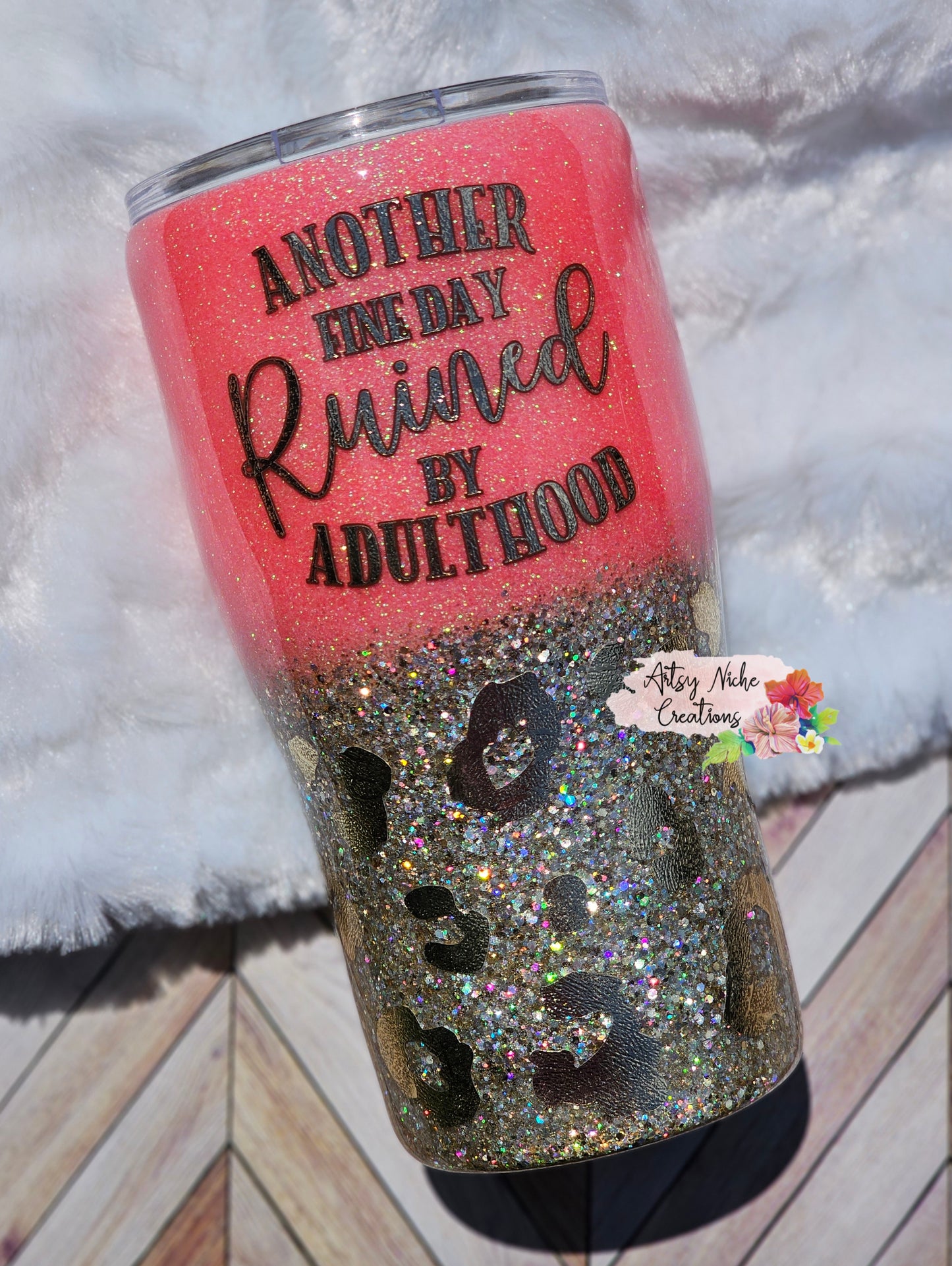 20 oz Modern Curve Another Fine Day Ruined Coral & Gold Ombre Leopard Print Epoxy Tumbler