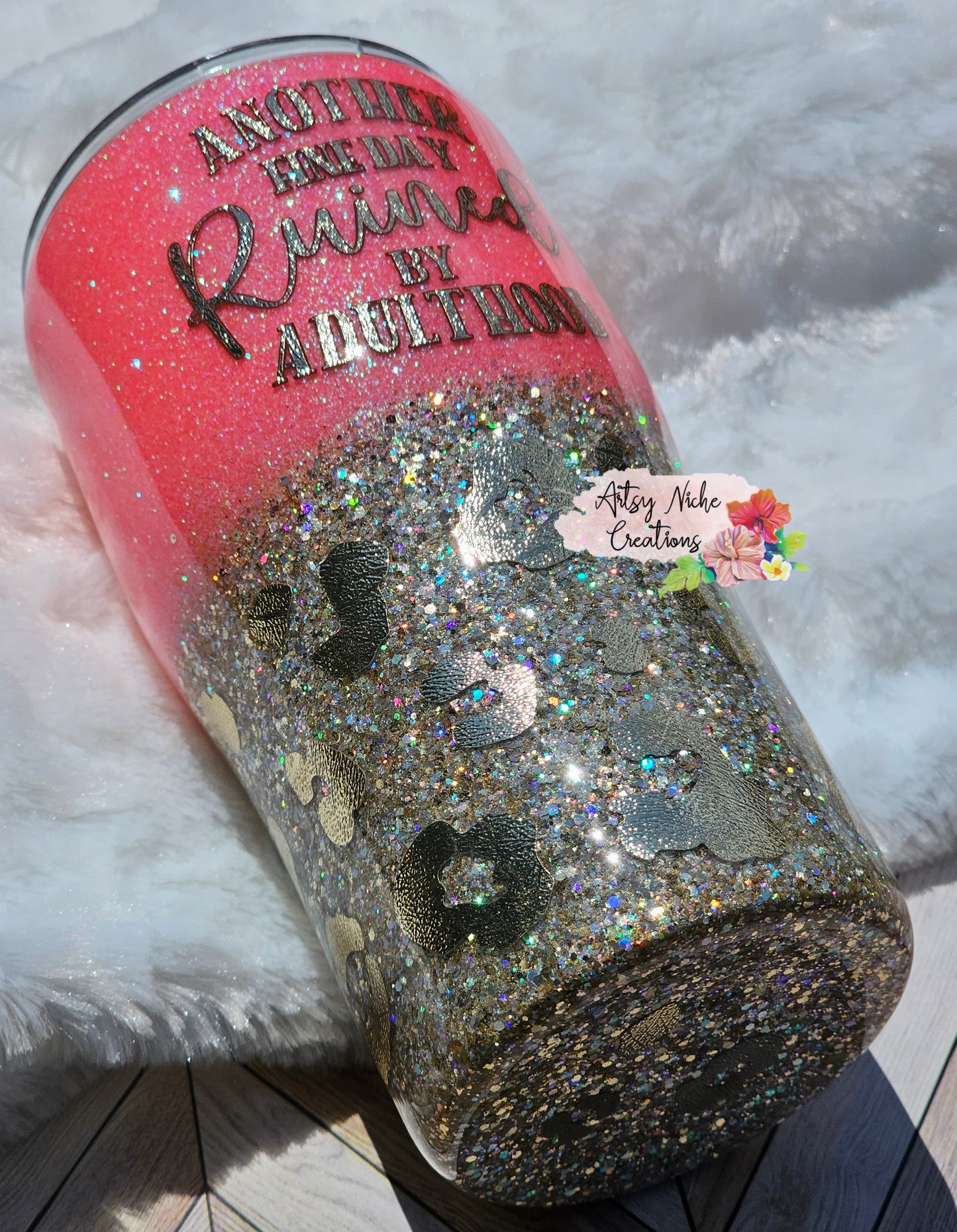 20 oz Modern Curve Another Fine Day Ruined Coral & Gold Ombre Leopard Print Epoxy Tumbler