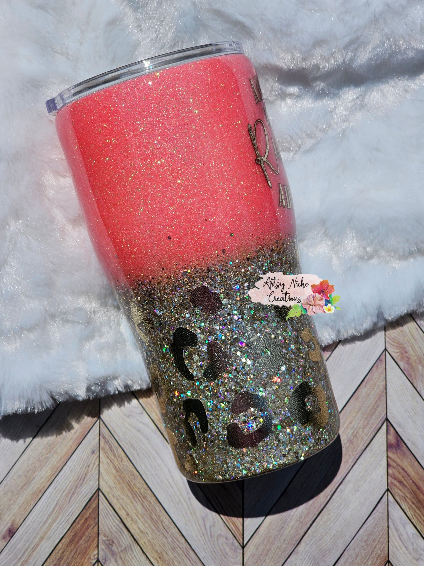 20 oz Modern Curve Another Fine Day Ruined Coral & Gold Ombre Leopard Print Epoxy Tumbler
