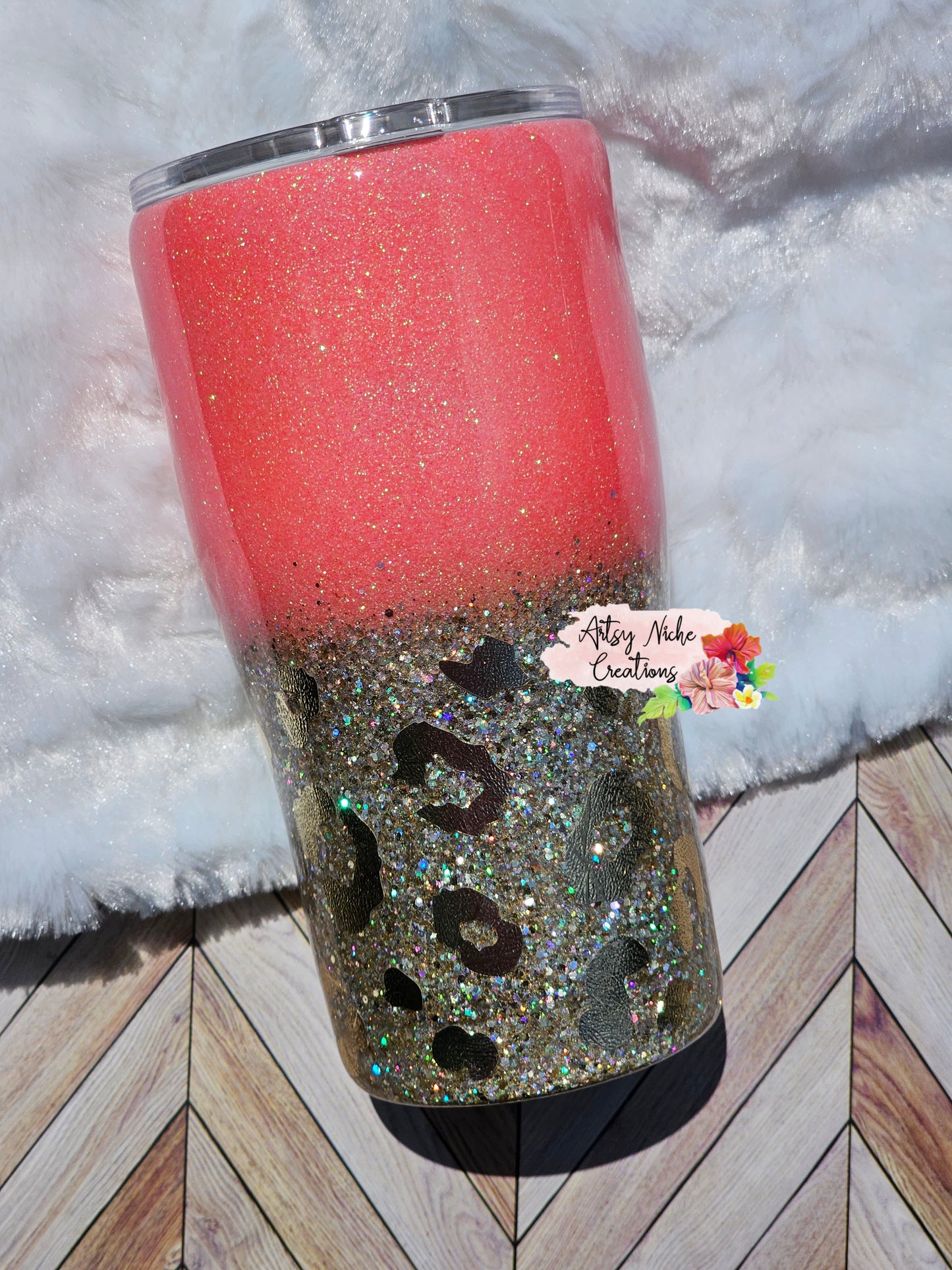 20 oz Modern Curve Another Fine Day Ruined Coral & Gold Ombre Leopard Print Epoxy Tumbler