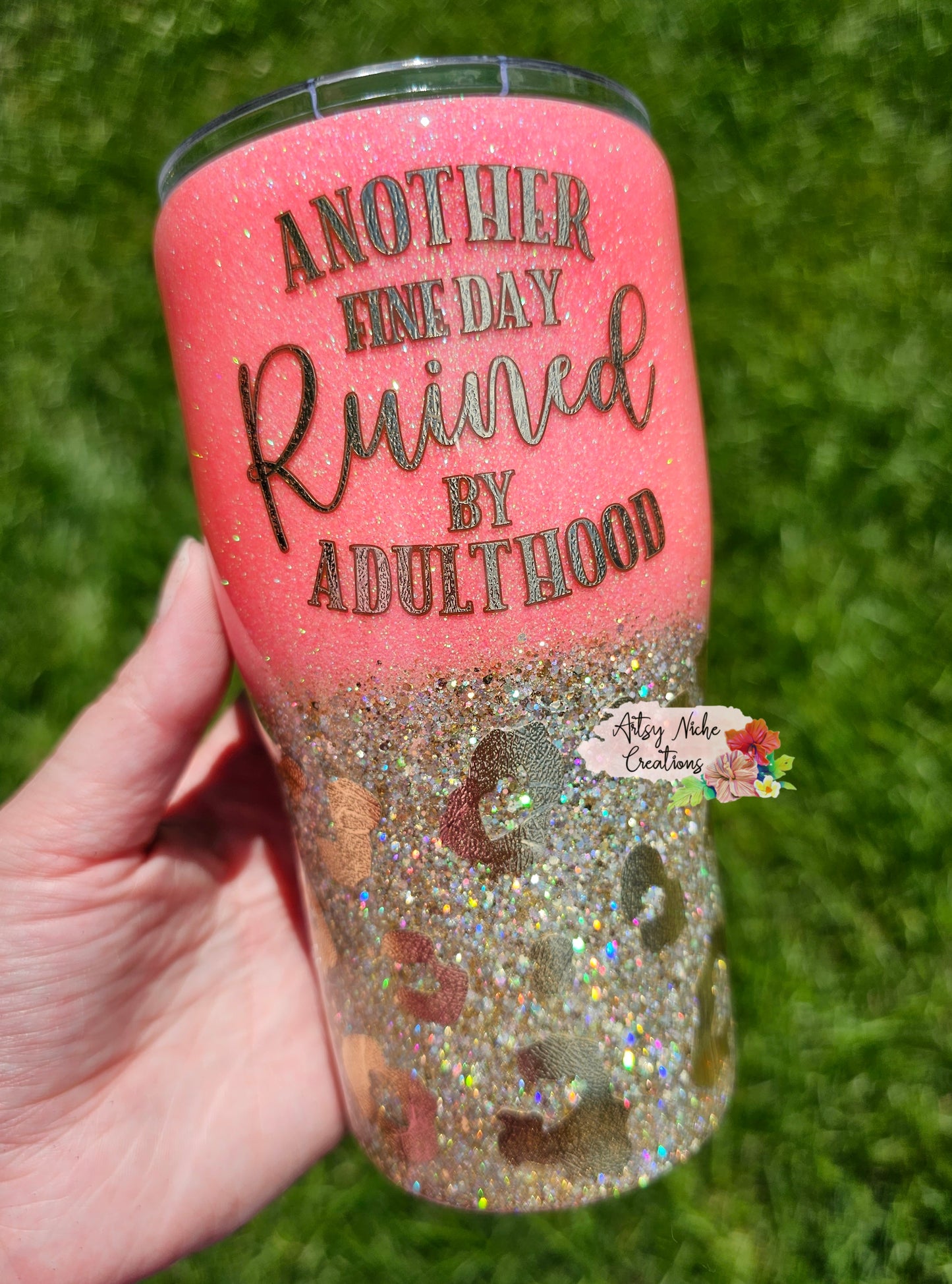 20 oz Modern Curve Another Fine Day Ruined Coral & Gold Ombre Leopard Print Epoxy Tumbler