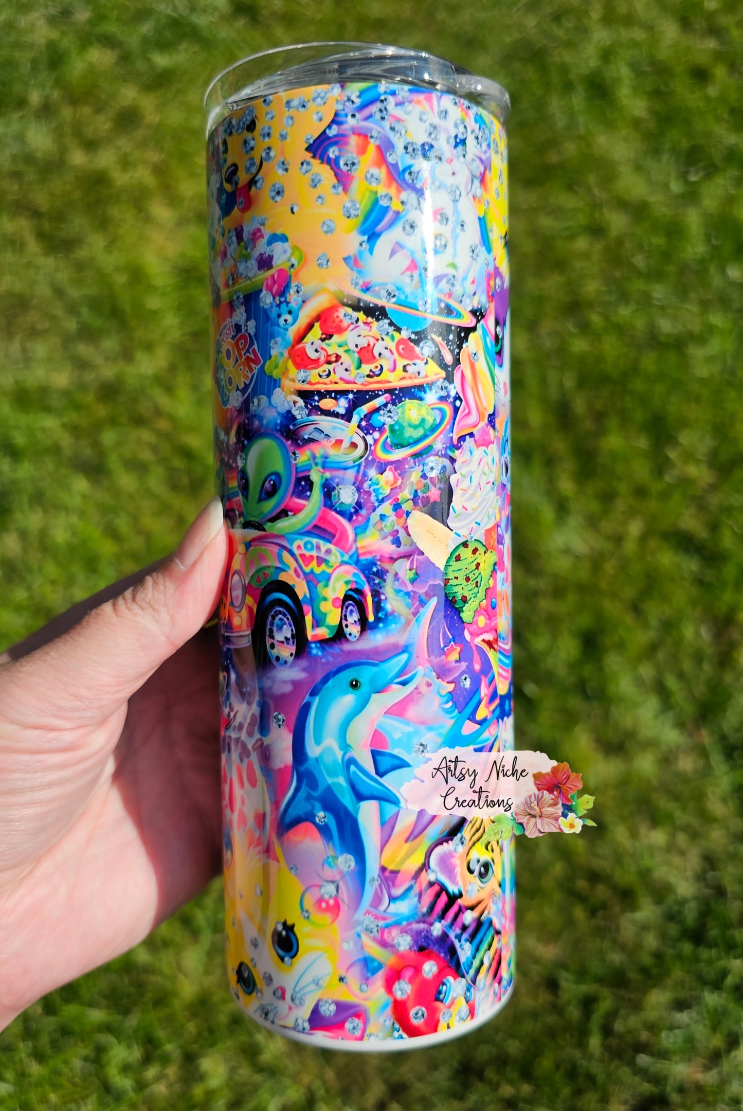 20 oz Skinny Lisa Frank Characters Rhinestone Print Sublimation Tumbler