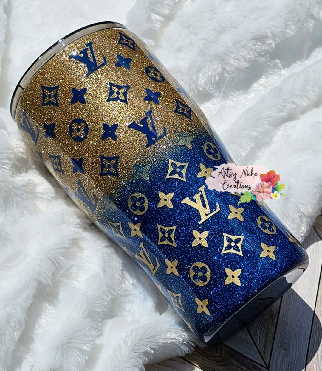 20 oz Modern Curve Louis Vuitton Blue & Gold Ombre Epoxy Tumbler