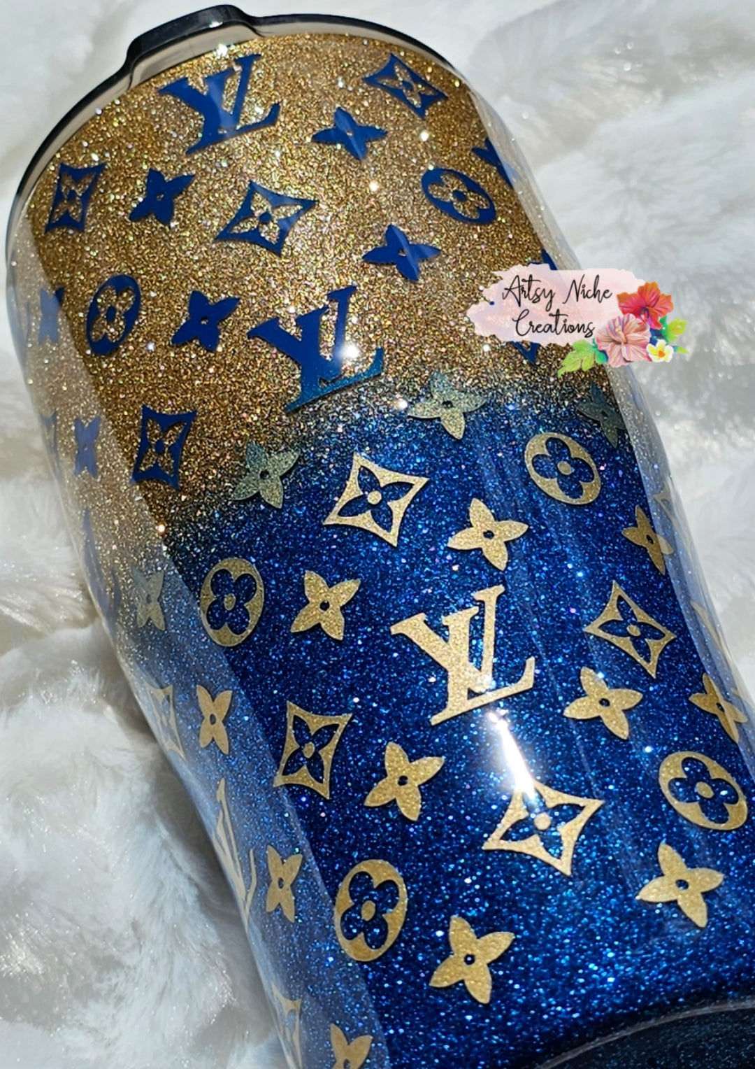 20 oz Modern Curve Louis Vuitton Blue & Gold Ombre Epoxy Tumbler