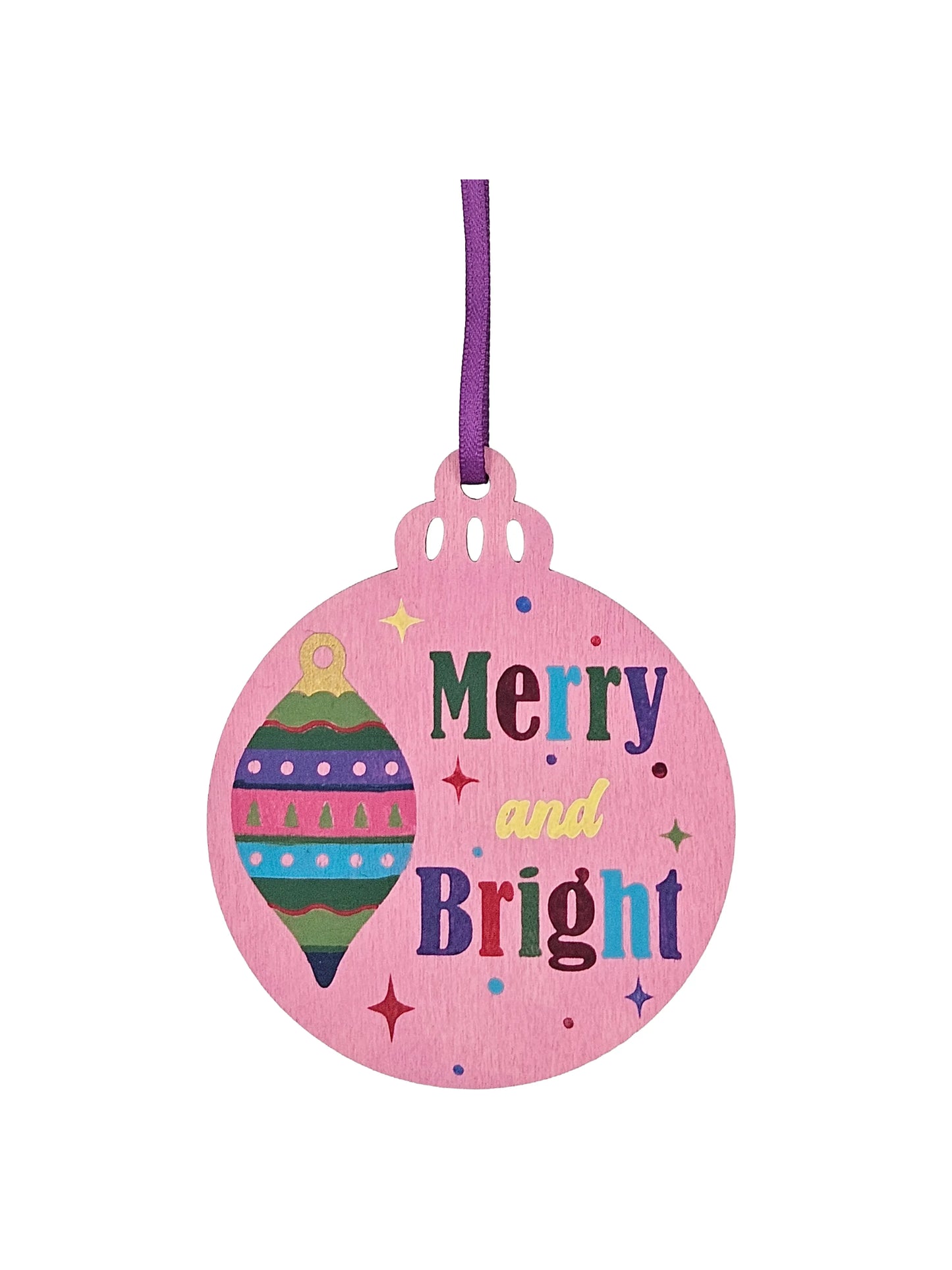 Holiday Merry and Bright Handpainted Wooden Christmas Ornament