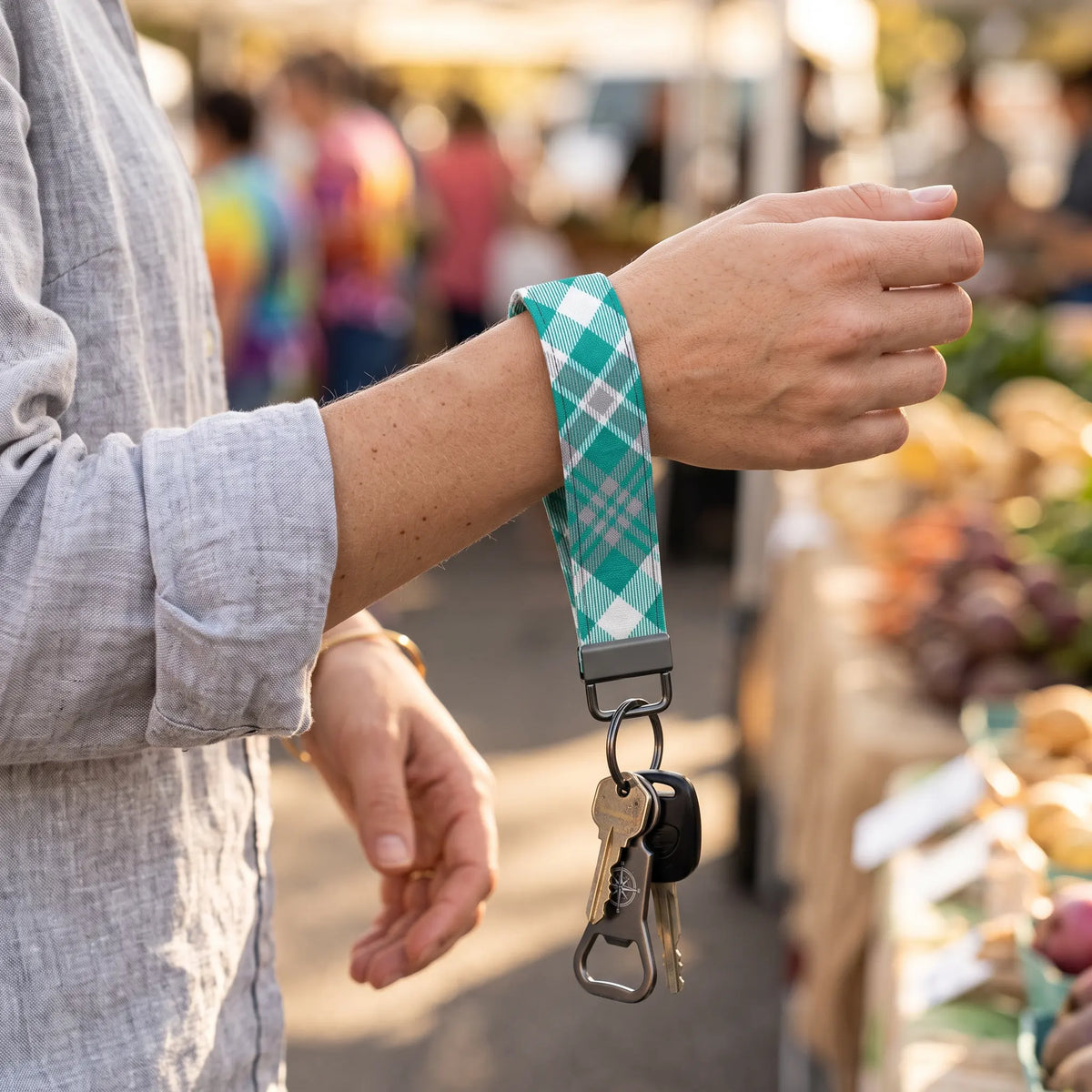 Teal Plaid Keychain Wristlet
