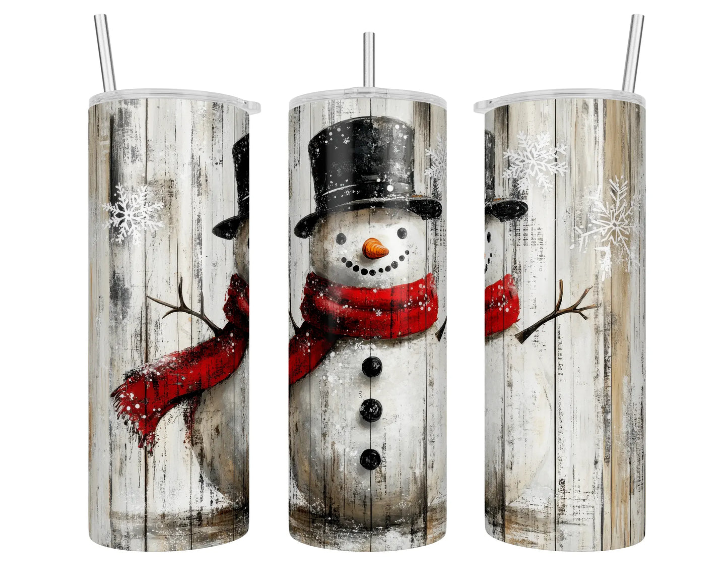 20 oz Vintage Style Snowman Snowing Distressed Wood Sublimation Tumbler - Imperfect