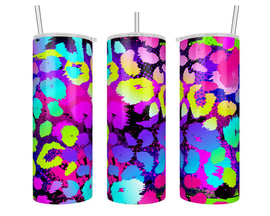 20 oz Vibrant Colorful Leopard Cheetah Print Splashed Paint Sublimation Tumbler - Imperfect