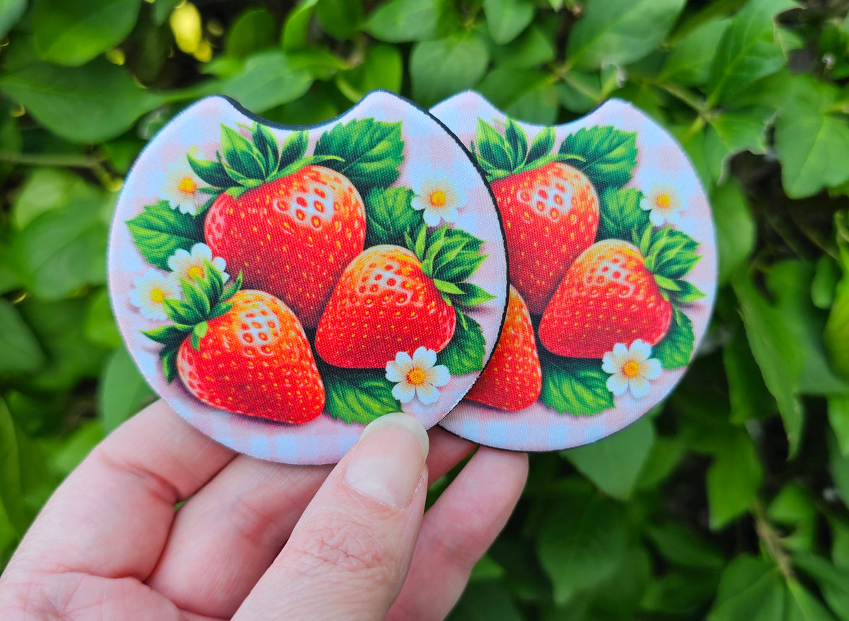 Strawberries 2 Pack Neoprene Car Coaster Set