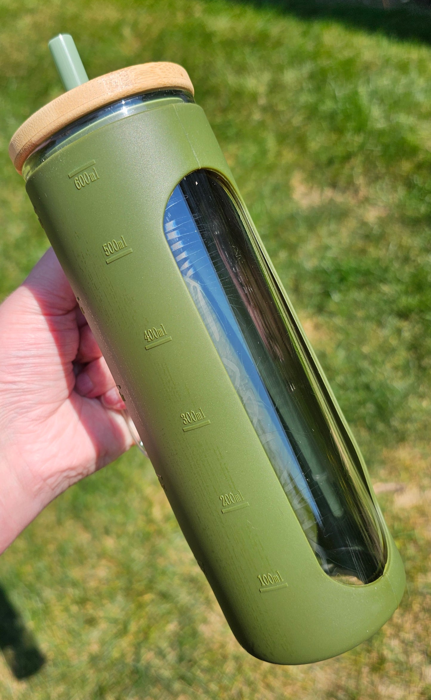 20 oz Etched Glass Monstera Leaves Skinny Tumbler with Handle