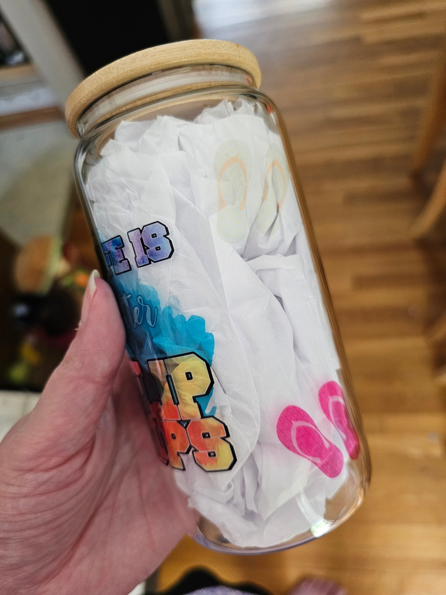 16 oz Sublimation Clear Glass Can Life Is Better In Flip Flops - Imperfect