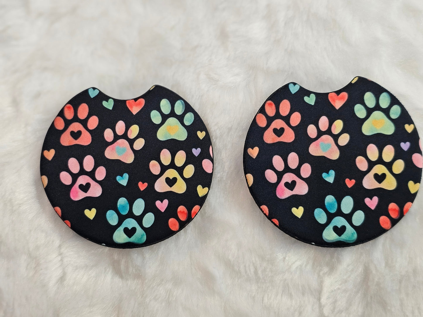 Watercolor Paw Prints 2 Pack Neoprene Car Coaster Set