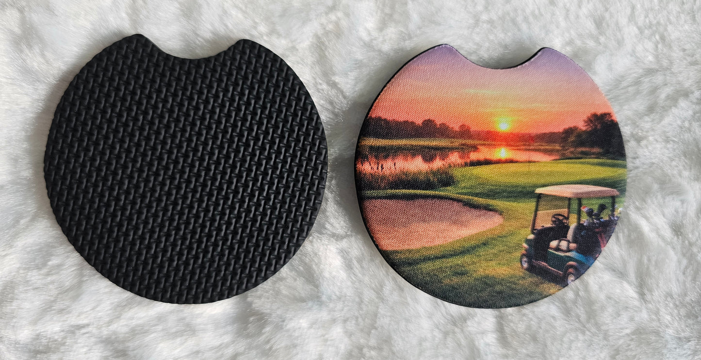 Golf Course Sunset 2 Pack Neoprene Car Coaster Set