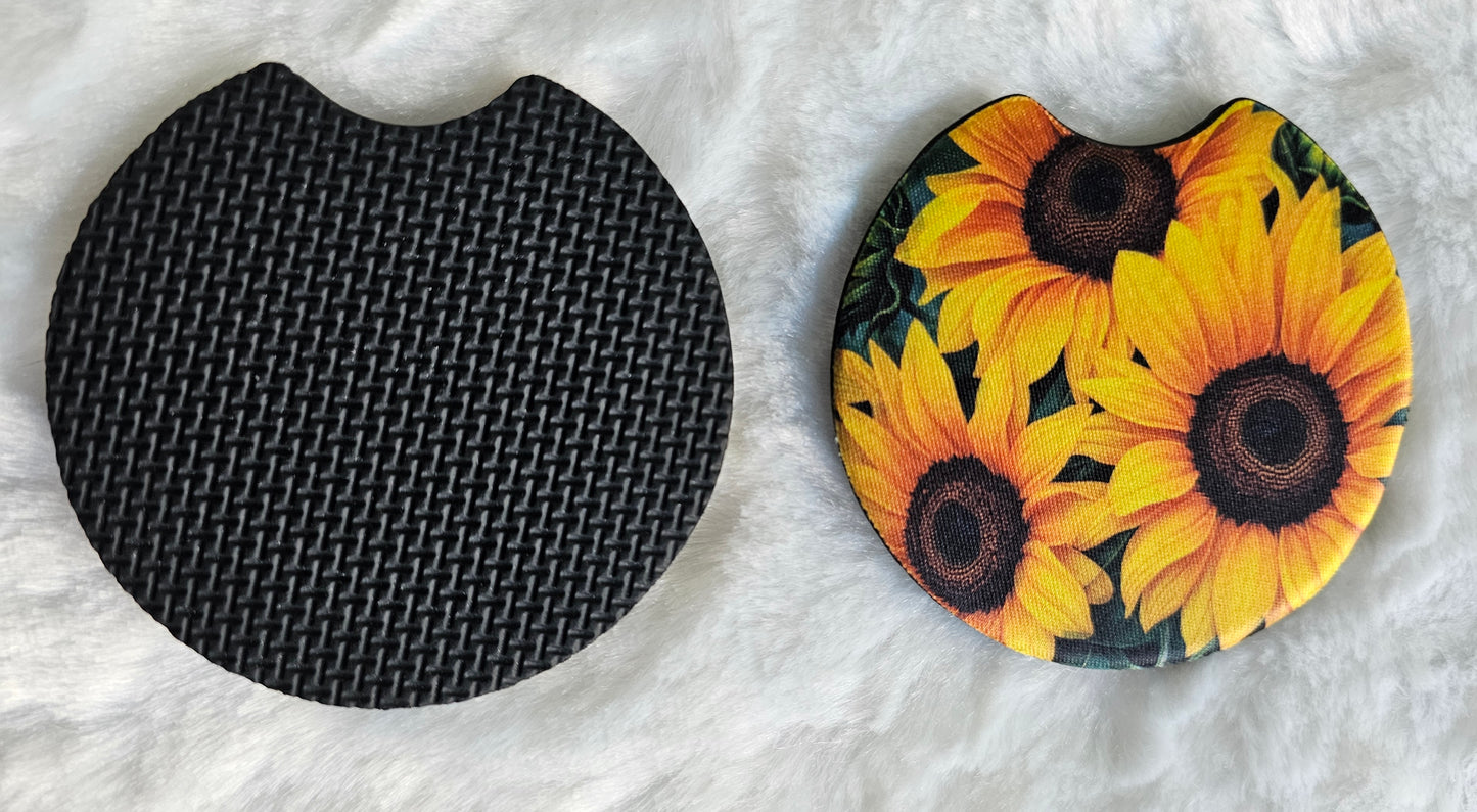 Vibrant Sunflower 2 Pack Neoprene Car Coaster Set