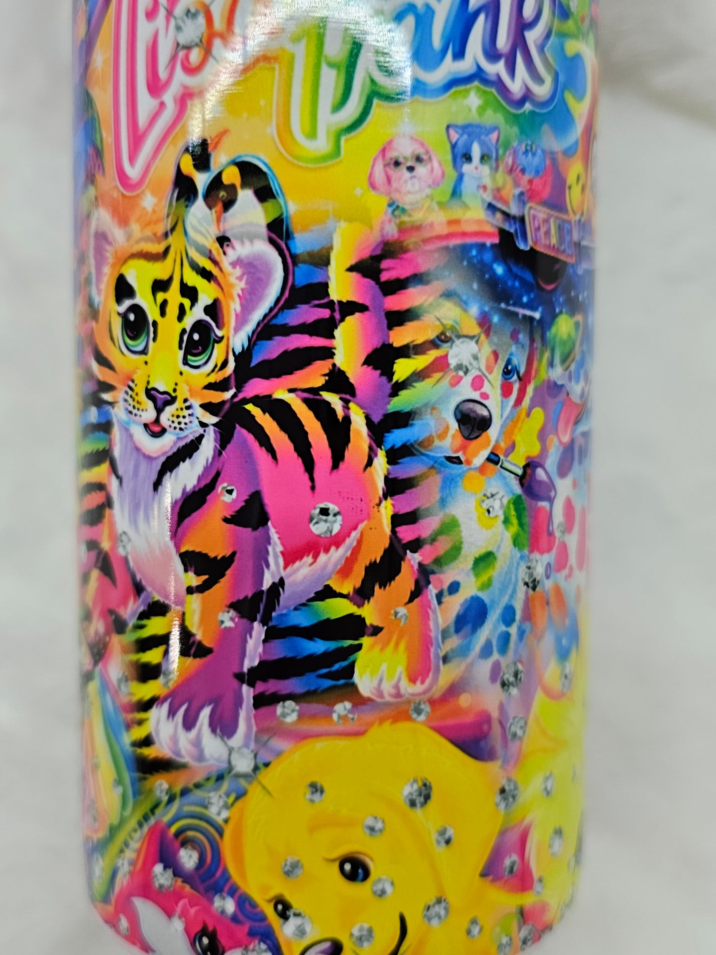 20 oz Skinny Lisa Frank Characters Rhinestone Print Sublimation Tumbler - Imperfect