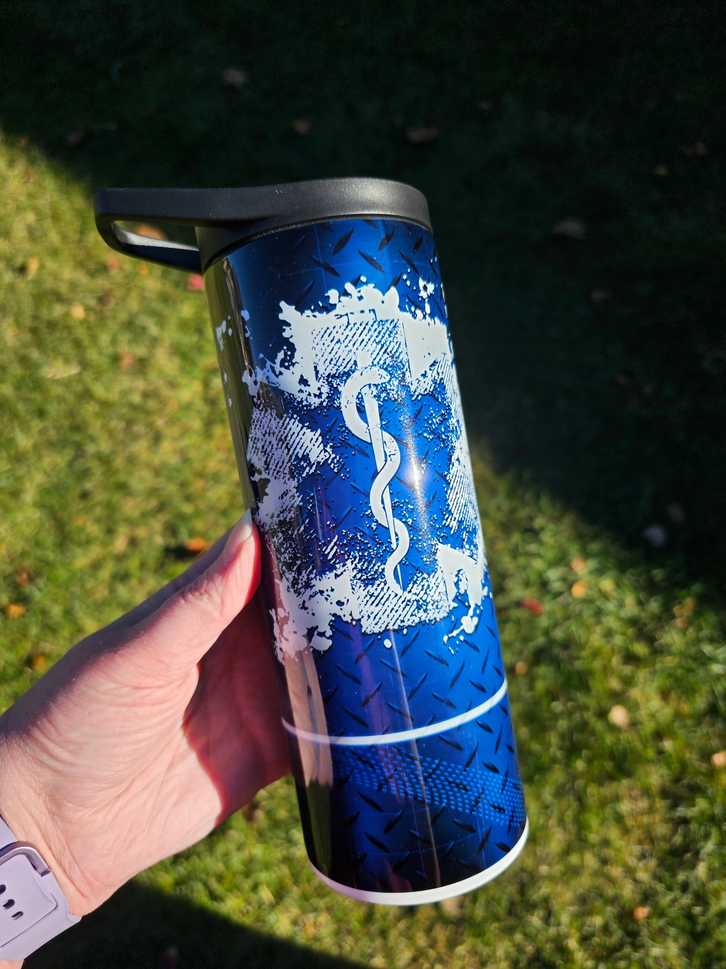 25 oz EMS Star of Life Blue Diamond Plate Sublimation Tumbler - Imperfect