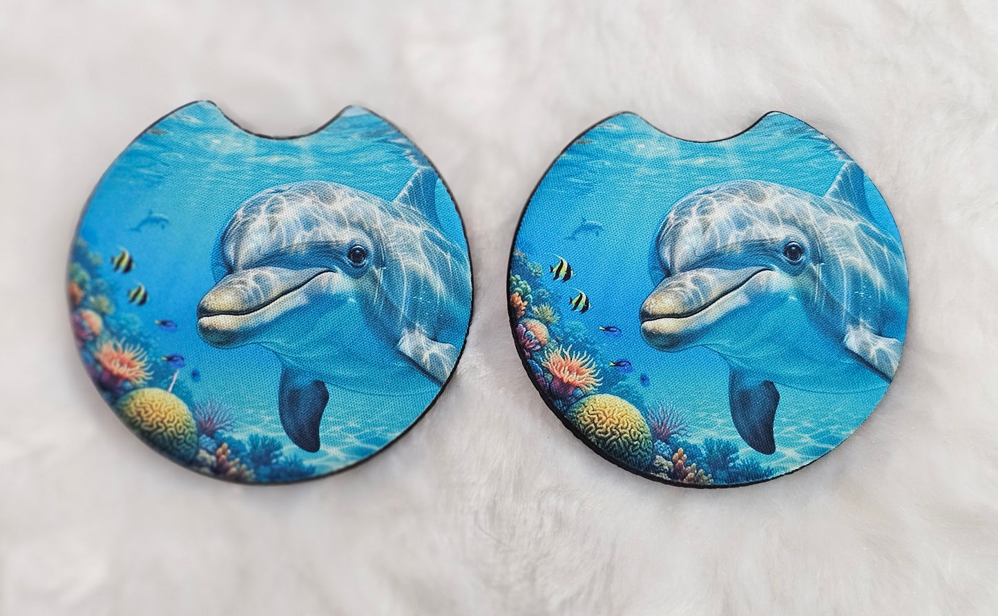 Underwater Dolphin 2 Pack Neoprene Car Coaster Set