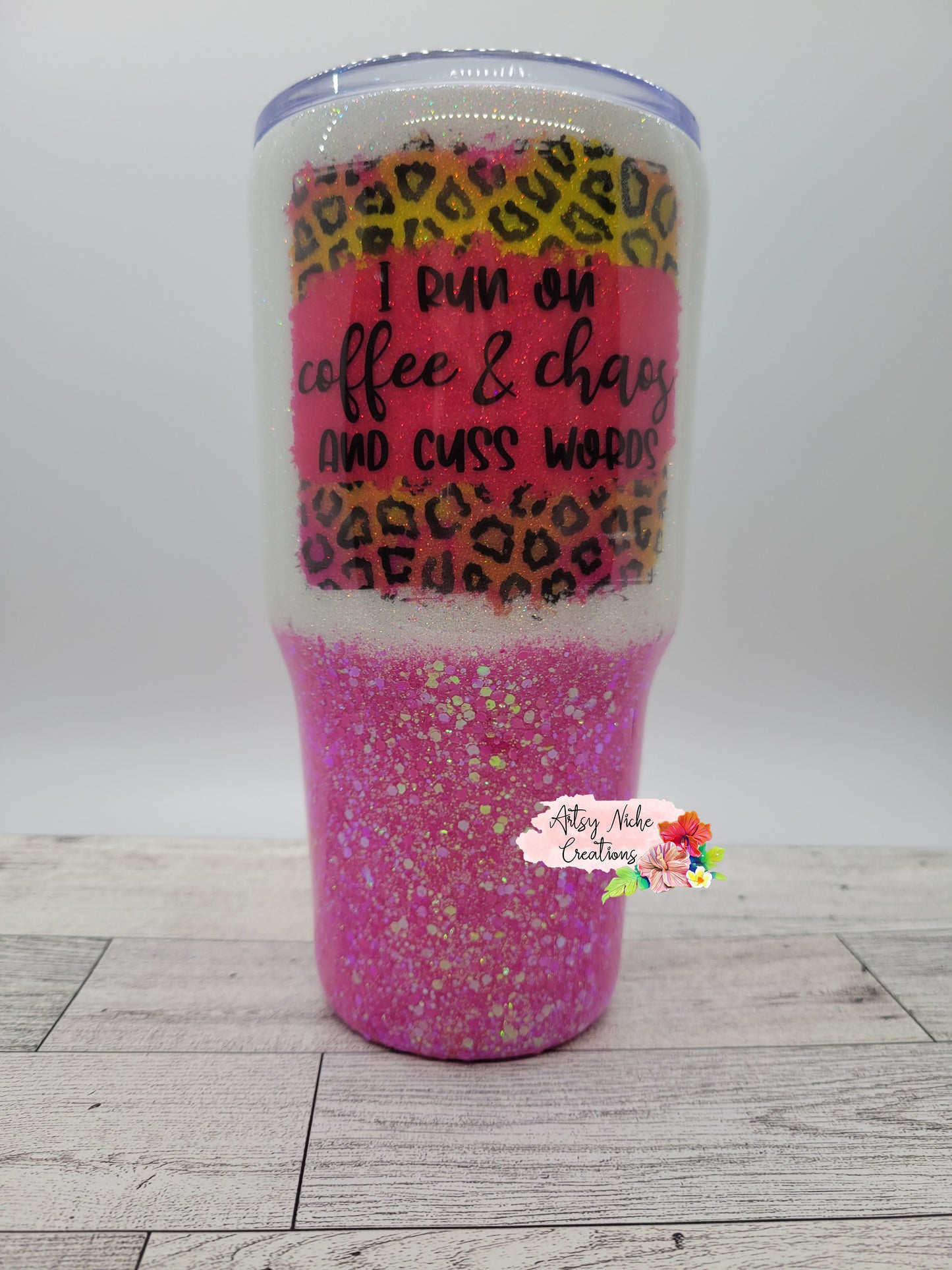 27 oz Personalized I Run on Coffee & Chaos and Cuss Words Epoxy Tumbler