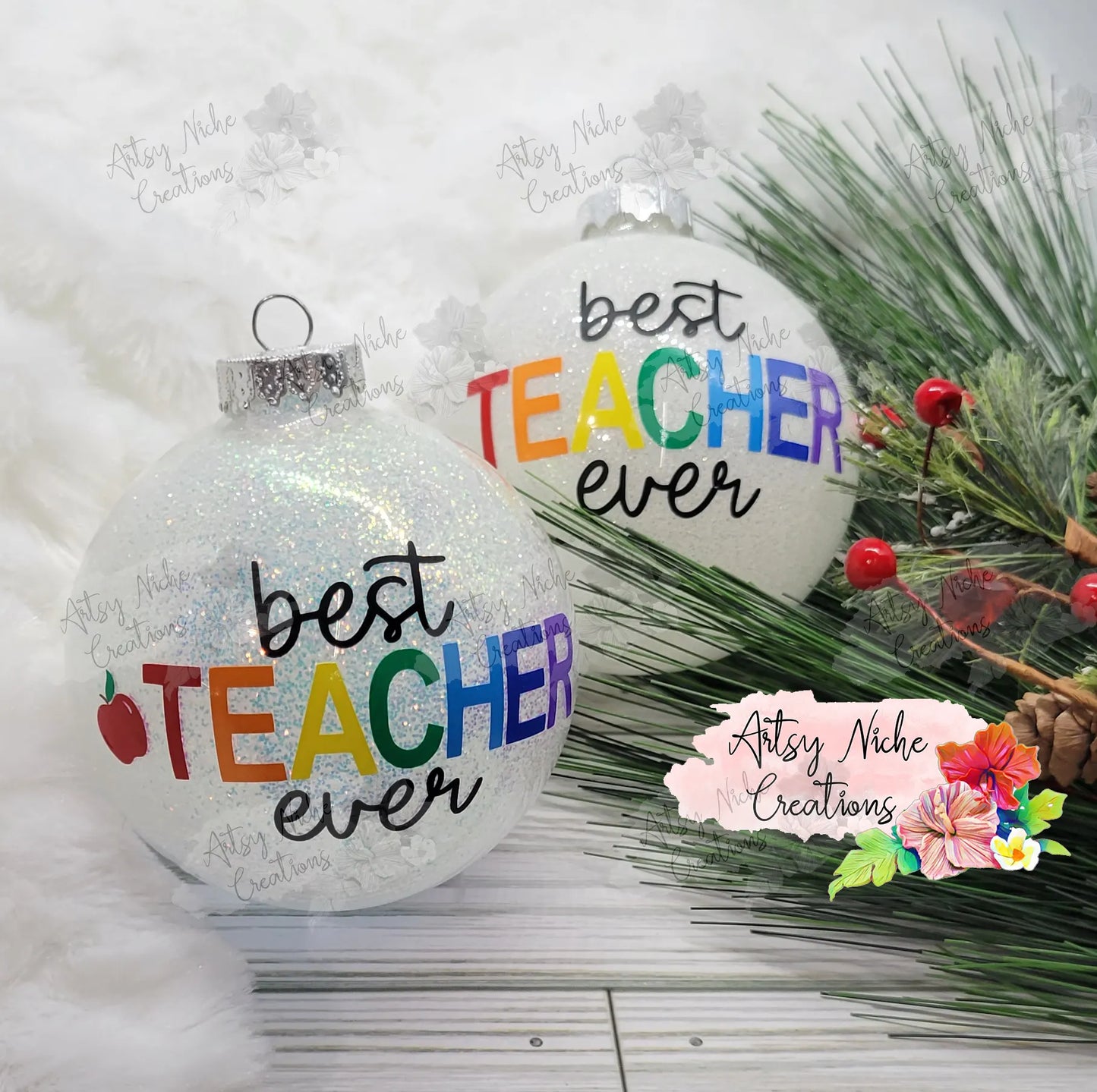 Best Teacher Ever Glass Ball Christmas Ornament