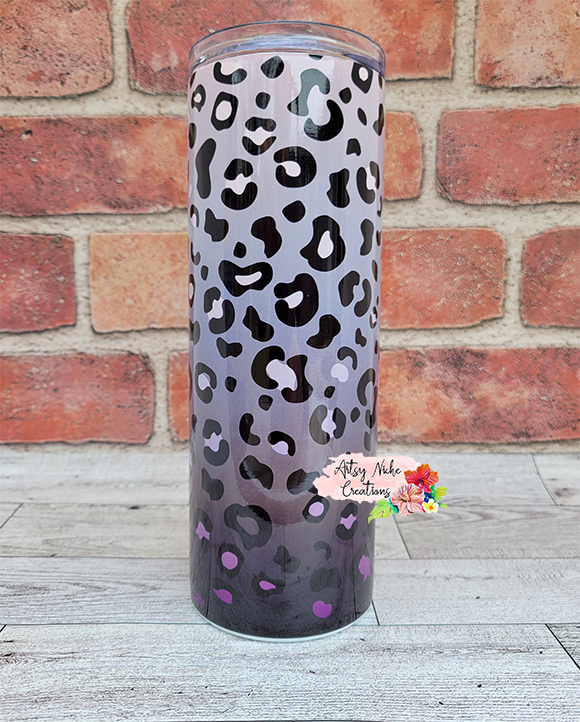 20 oz Black and Purple Ombre Leopard Print Sublimation Tumbler - Imperfect