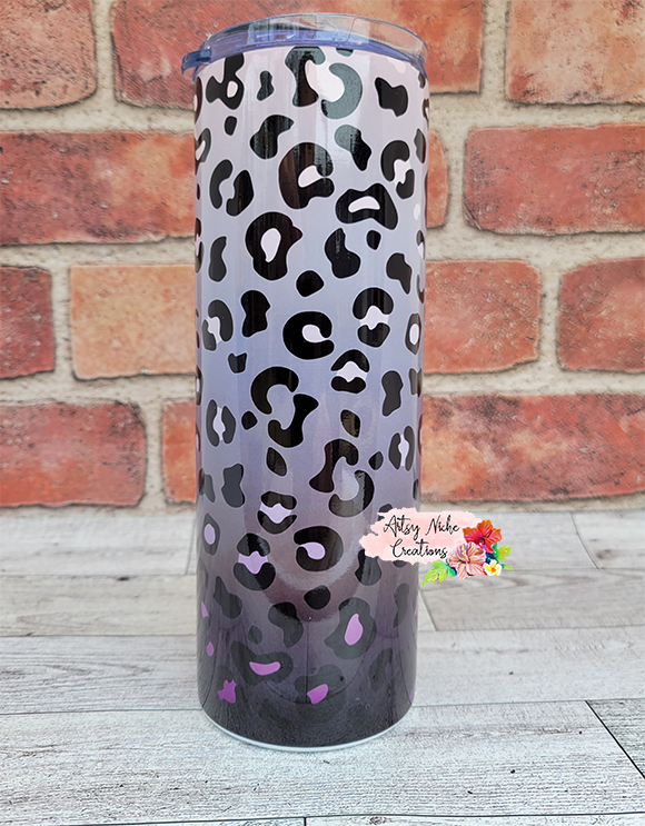 20 oz Black and Purple Ombre Leopard Print Sublimation Tumbler - Imperfect